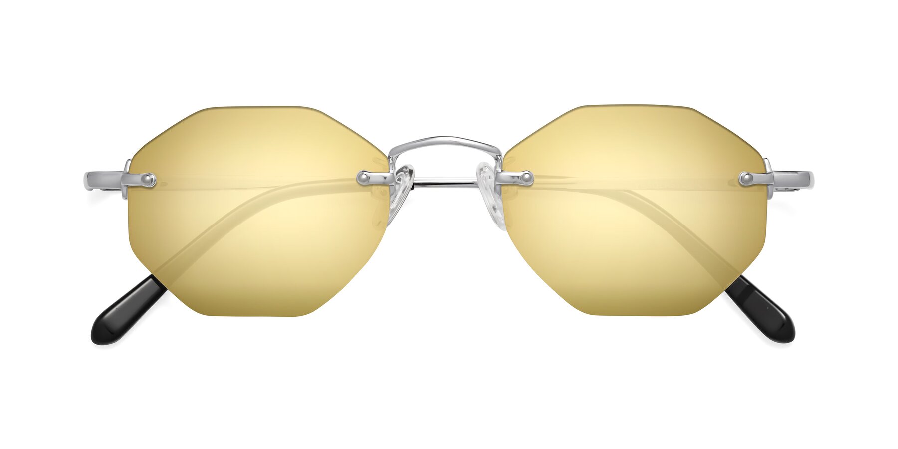 Folded Front of Ayele in Silver with Gold Mirrored Lenses