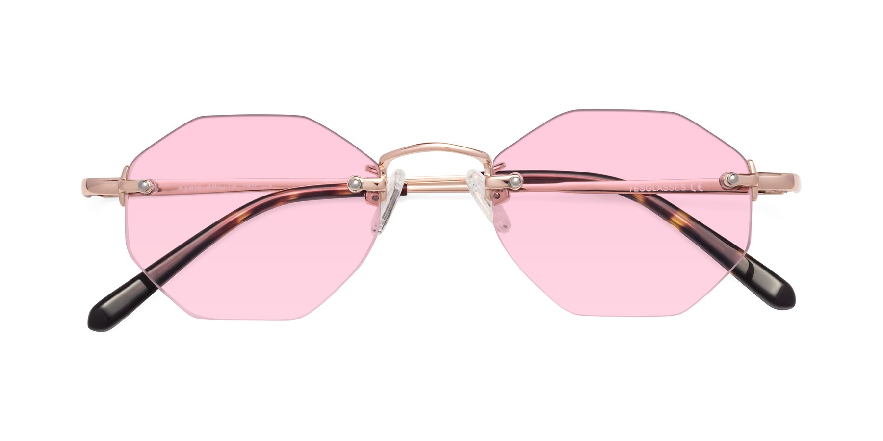 Folded Front of Ayele in Rose Gold with Light Pink Tinted Lenses