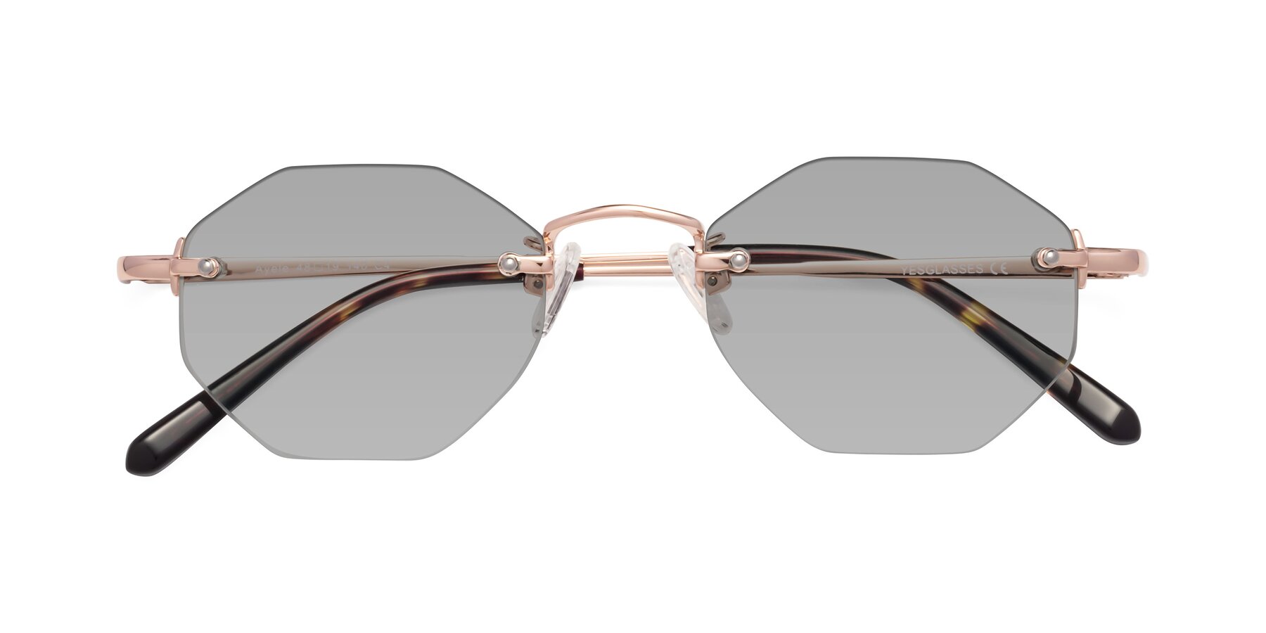 Folded Front of Ayele in Rose Gold with Light Gray Tinted Lenses