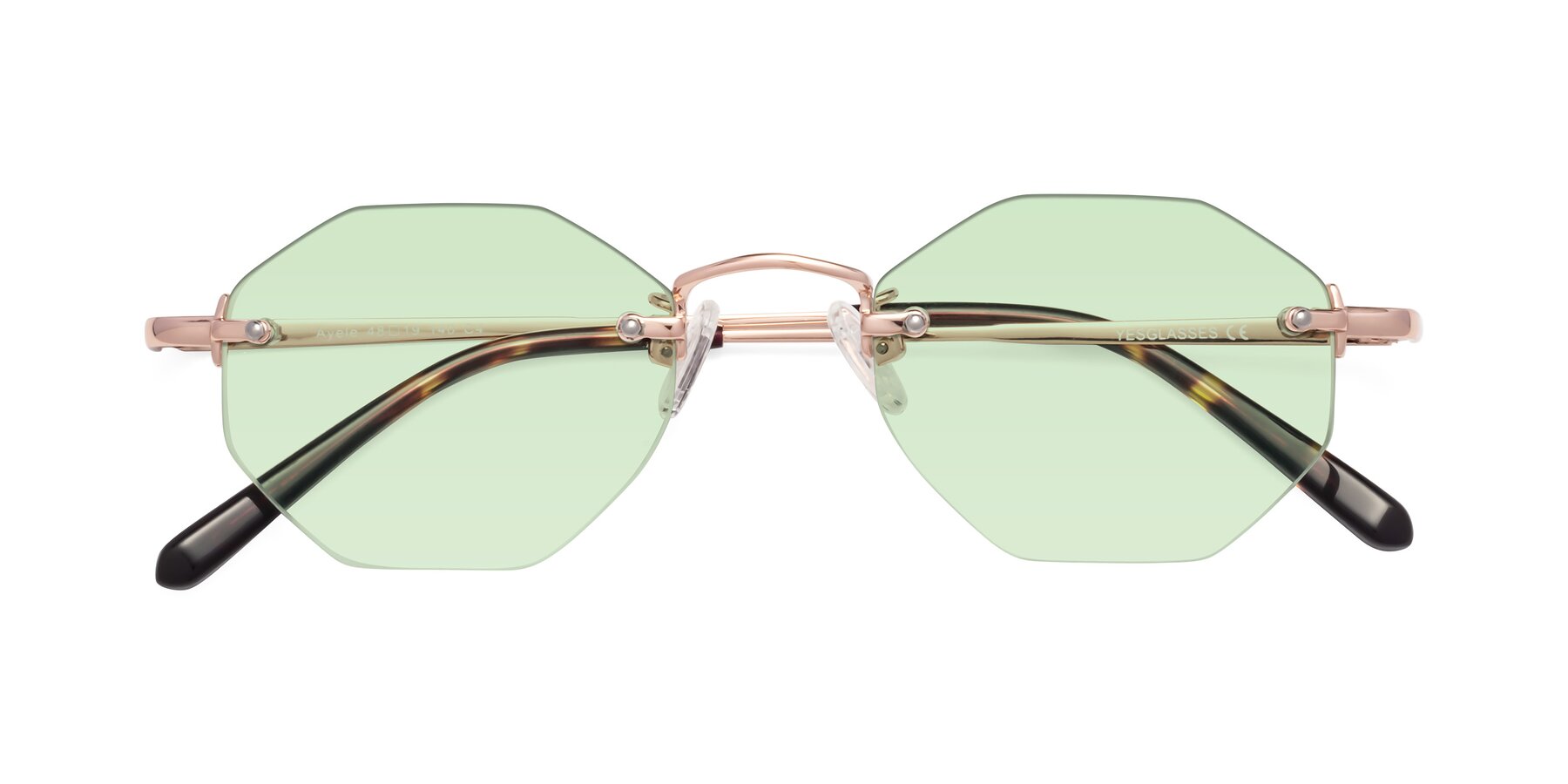 Folded Front of Ayele in Rose Gold with Light Green Tinted Lenses