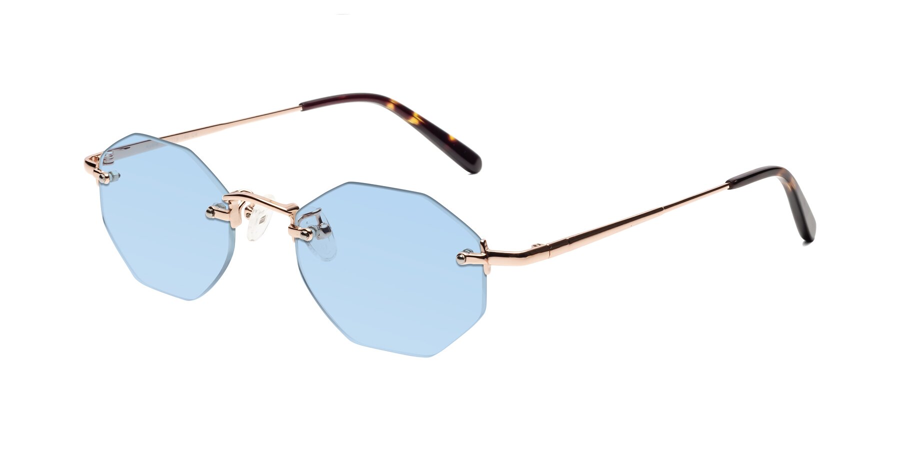 Angle of Ayele in Rose Gold with Light Blue Tinted Lenses