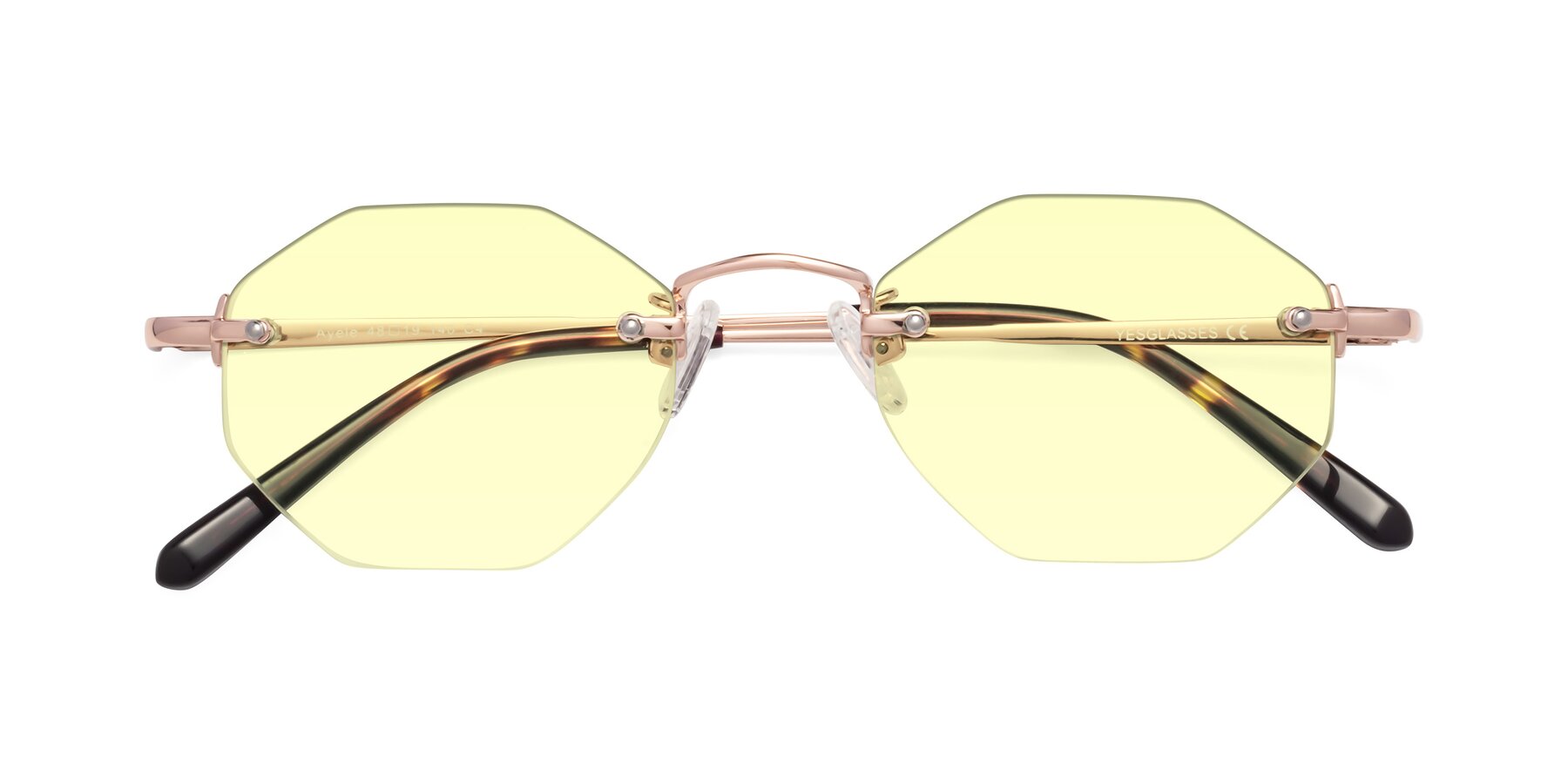 Folded Front of Ayele in Rose Gold with Light Yellow Tinted Lenses