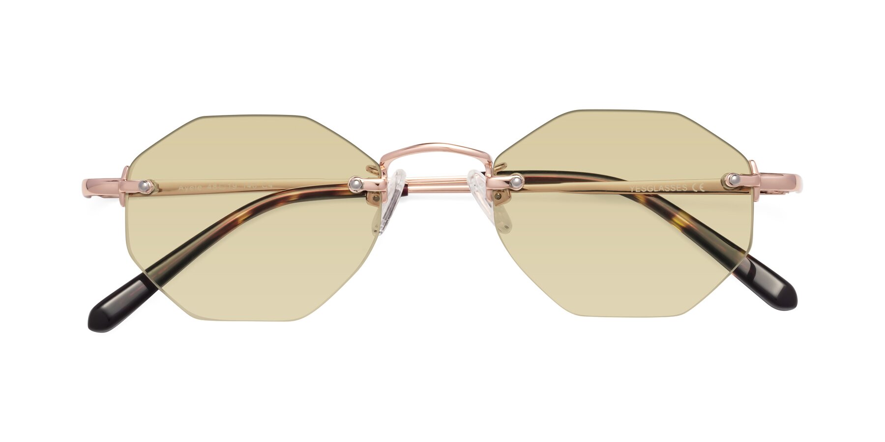 Folded Front of Ayele in Rose Gold with Light Champagne Tinted Lenses