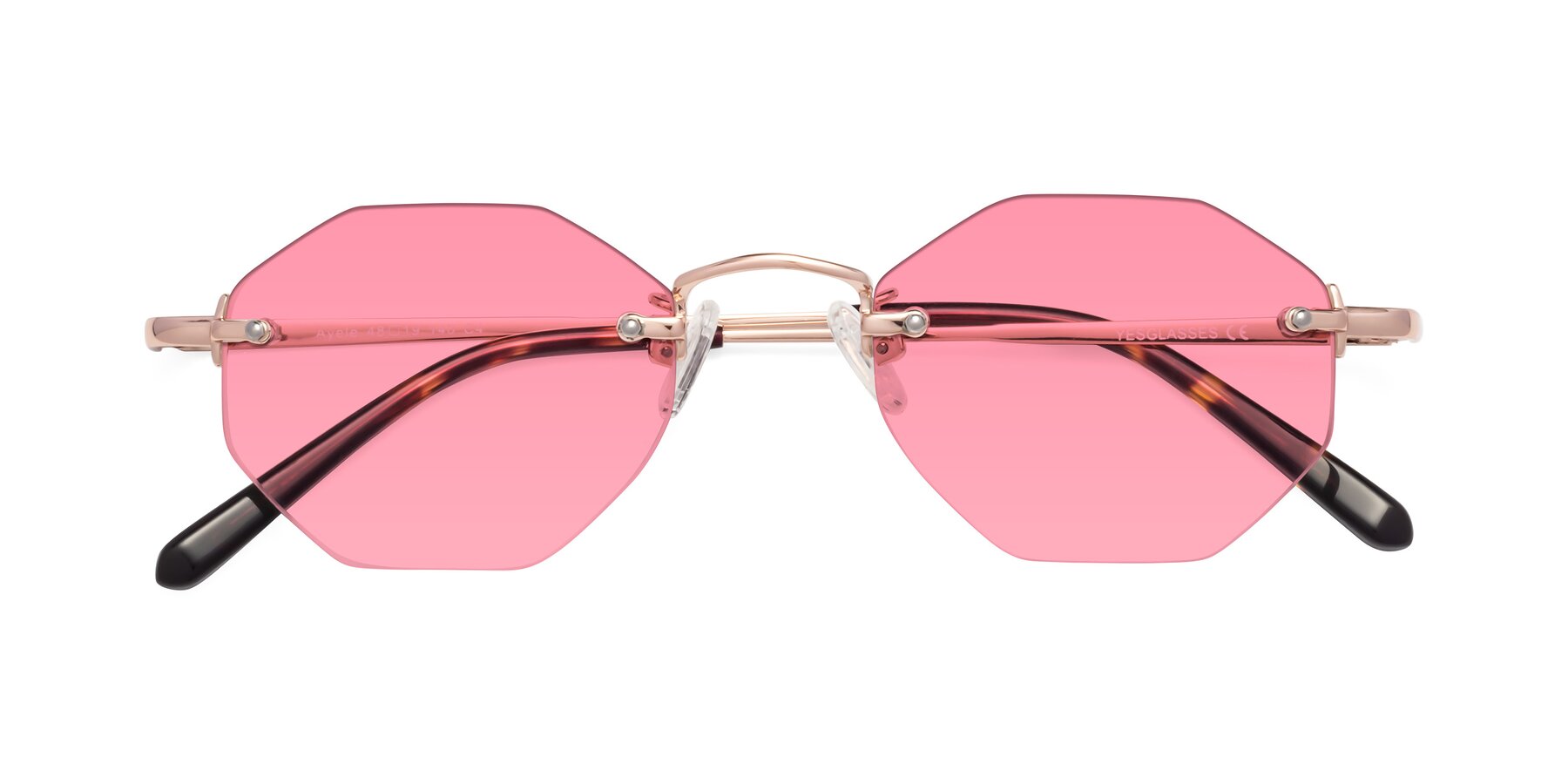 Folded Front of Ayele in Rose Gold with Pink Tinted Lenses