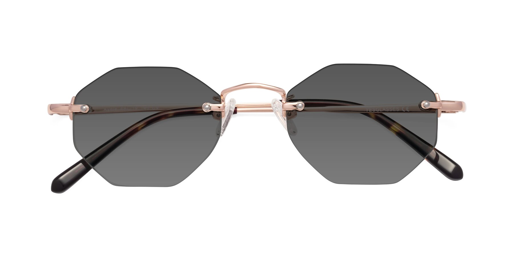 Folded Front of Ayele in Rose Gold with Medium Gray Tinted Lenses