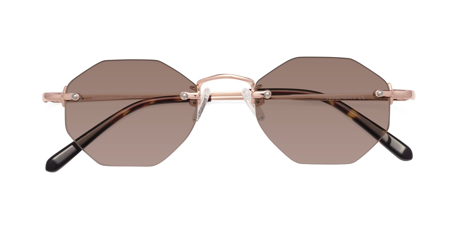 Folded Front of Ayele in Rose Gold with Medium Brown Tinted Lenses