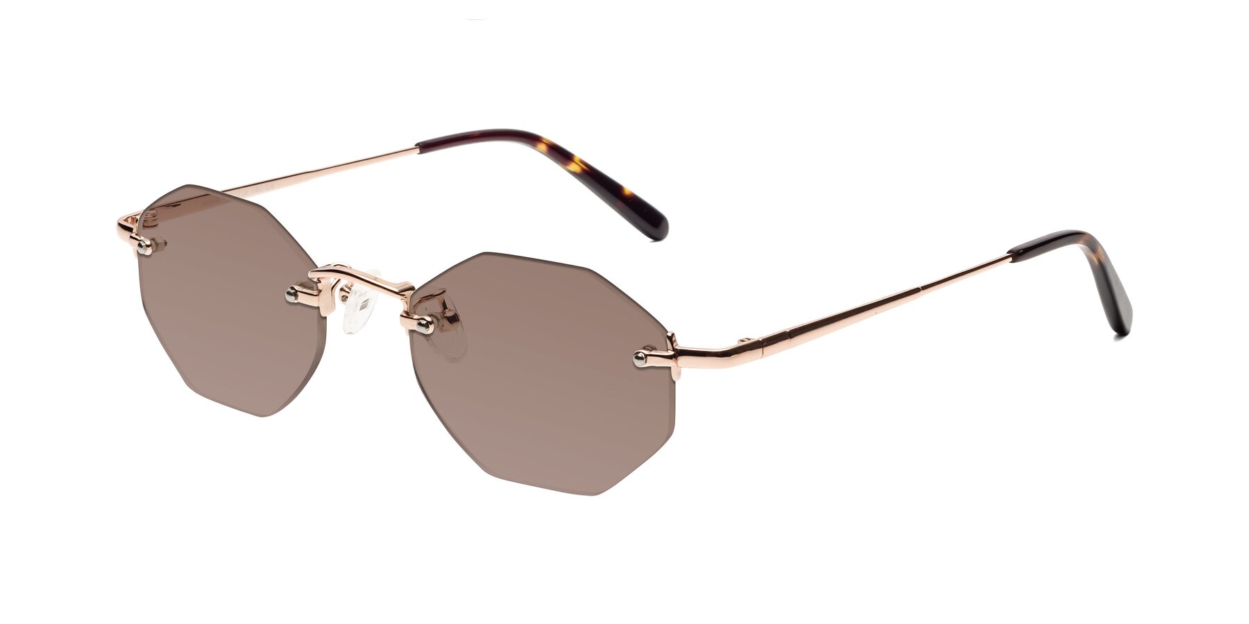 Angle of Ayele in Rose Gold with Medium Brown Tinted Lenses