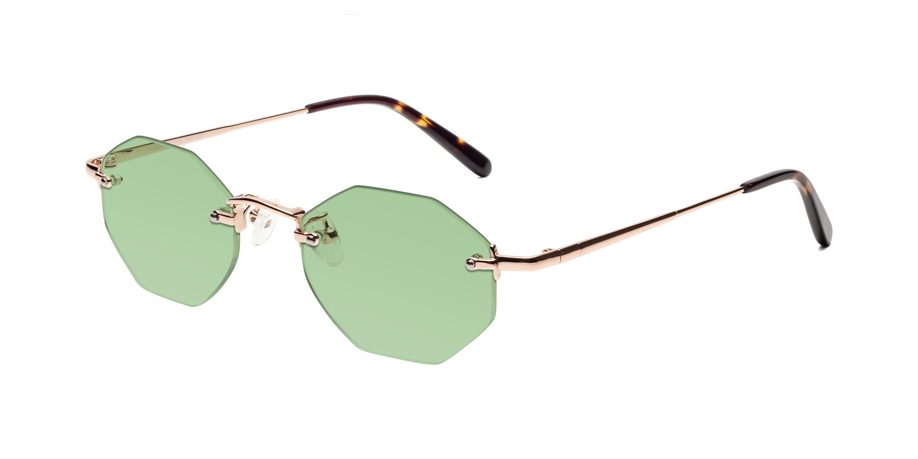 Angle of Ayele in Rose Gold with Medium Green Tinted Lenses
