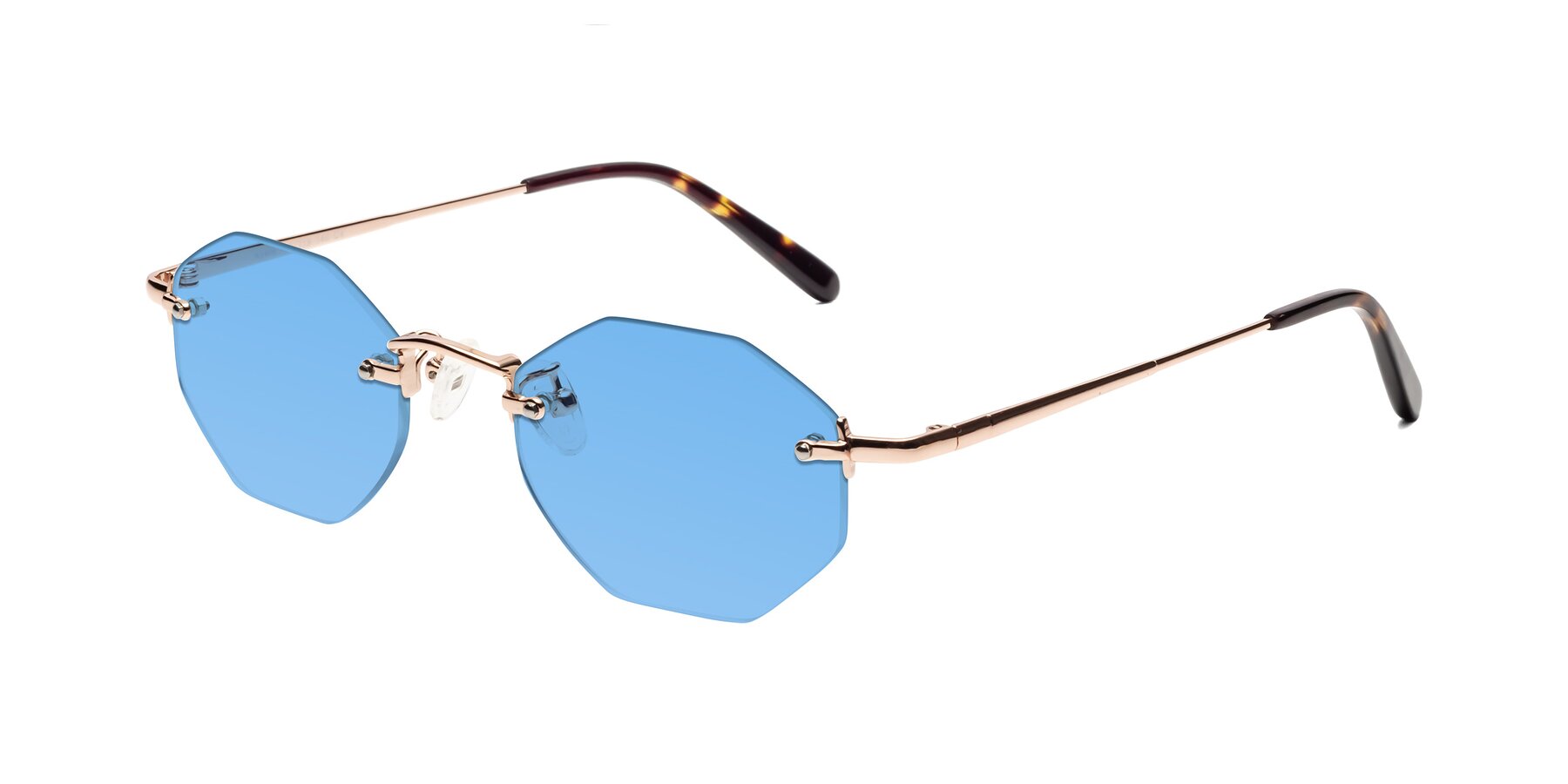 Angle of Ayele in Rose Gold with Medium Blue Tinted Lenses