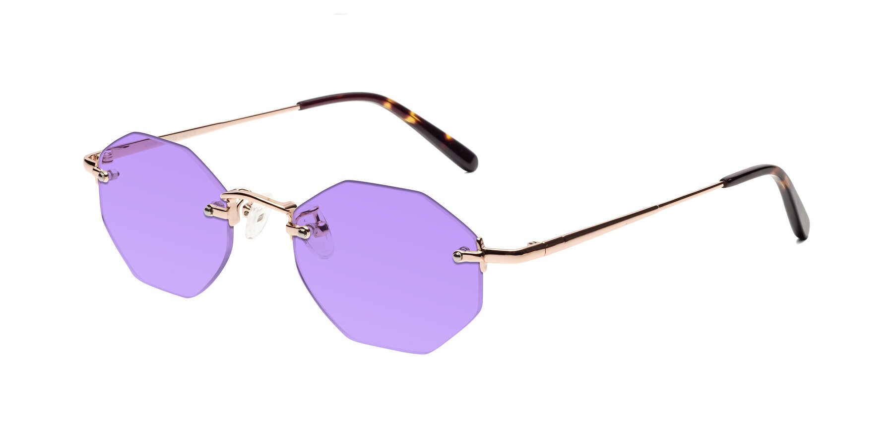 Angle of Ayele in Rose Gold with Medium Purple Tinted Lenses