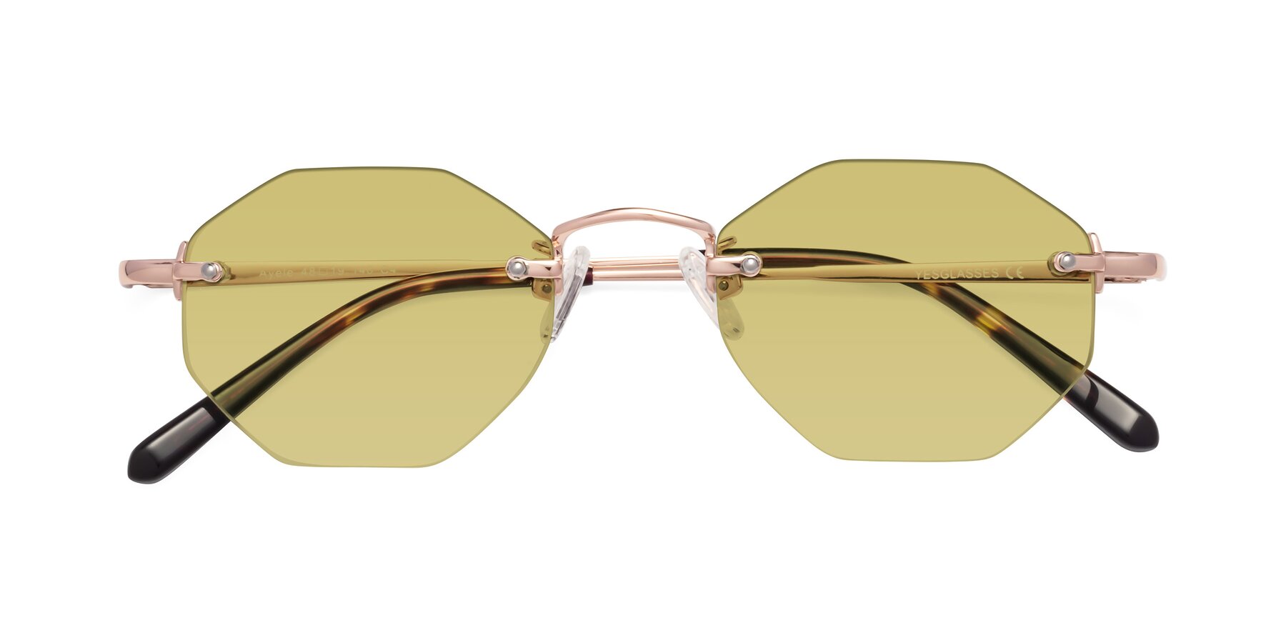 Folded Front of Ayele in Rose Gold with Medium Champagne Tinted Lenses
