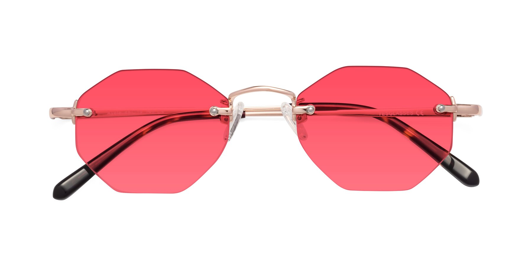 Folded Front of Ayele in Rose Gold with Red Tinted Lenses