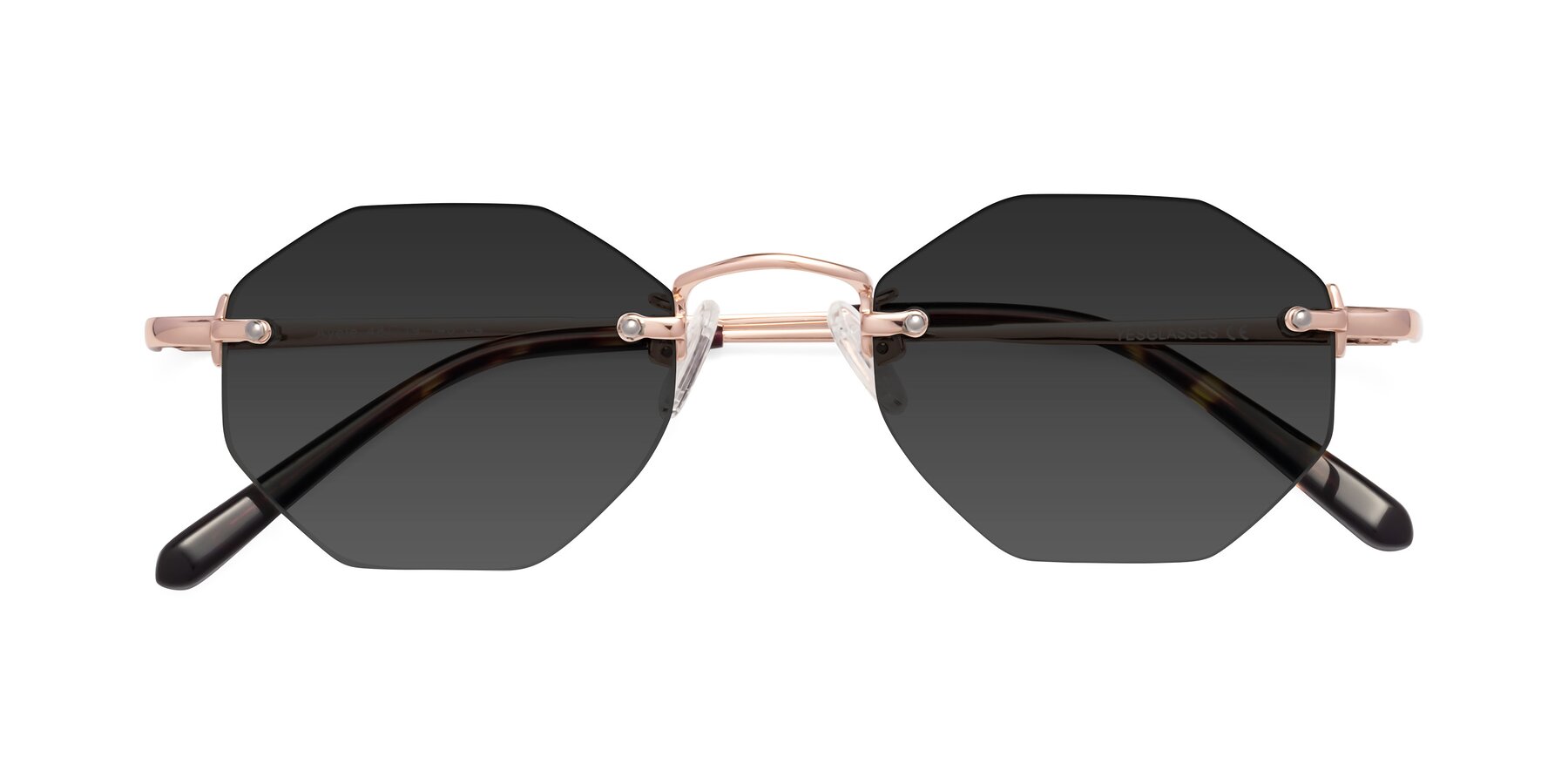 Folded Front of Ayele in Rose Gold with Gray Tinted Lenses