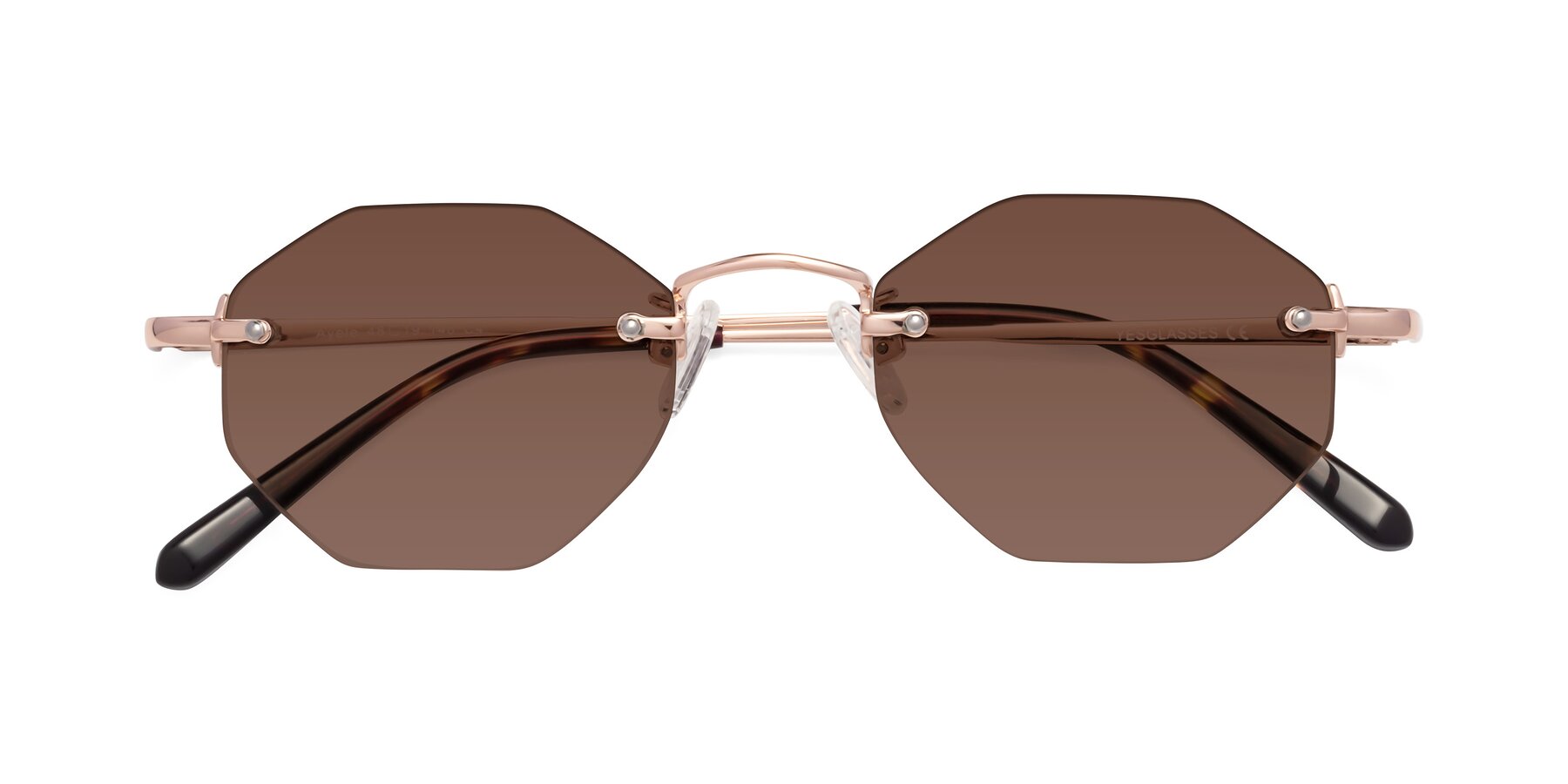 Folded Front of Ayele in Rose Gold with Brown Tinted Lenses