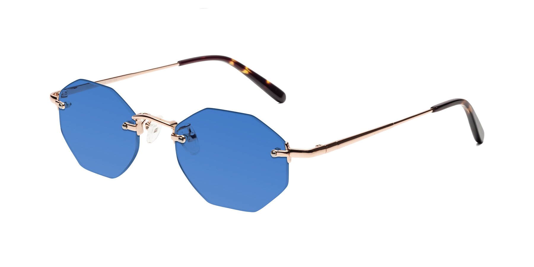 Angle of Ayele in Rose Gold with Blue Tinted Lenses
