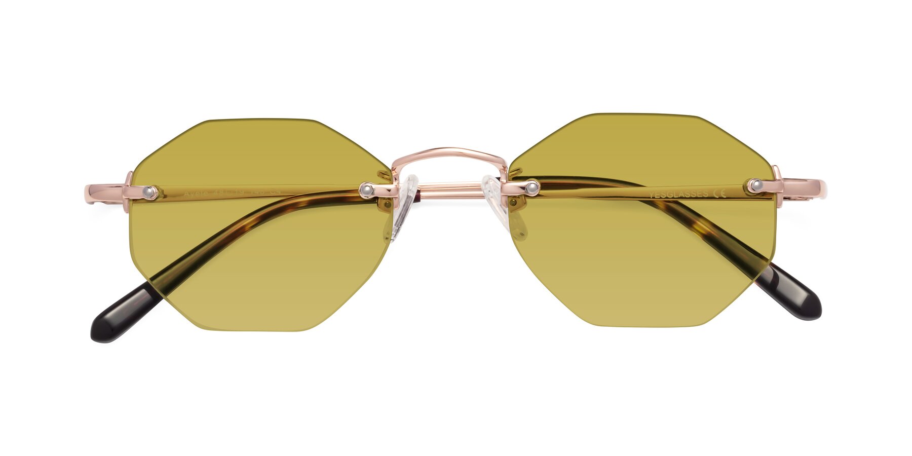 Folded Front of Ayele in Rose Gold with Champagne Tinted Lenses