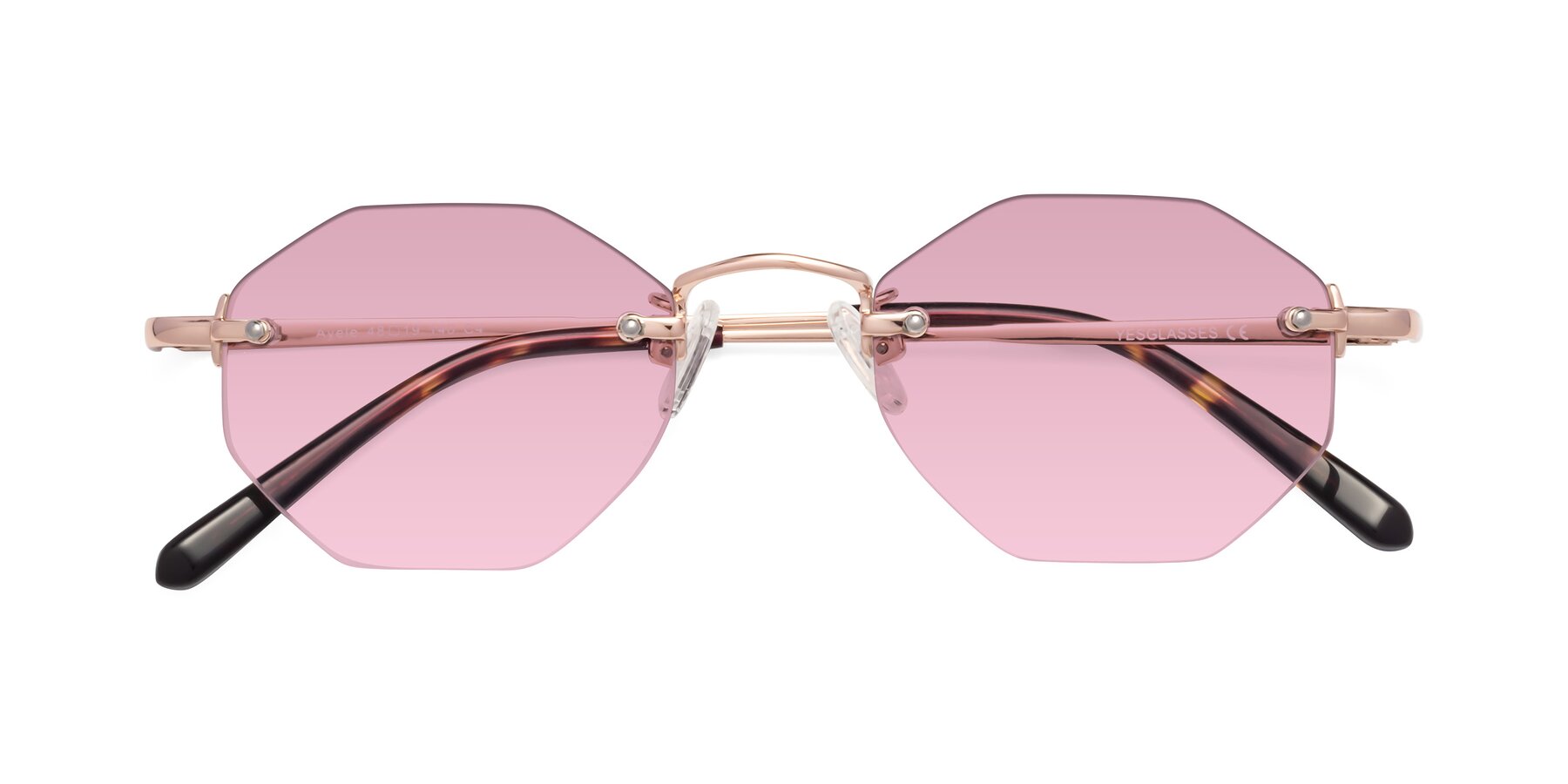 Folded Front of Ayele in Rose Gold with Light Wine Tinted Lenses