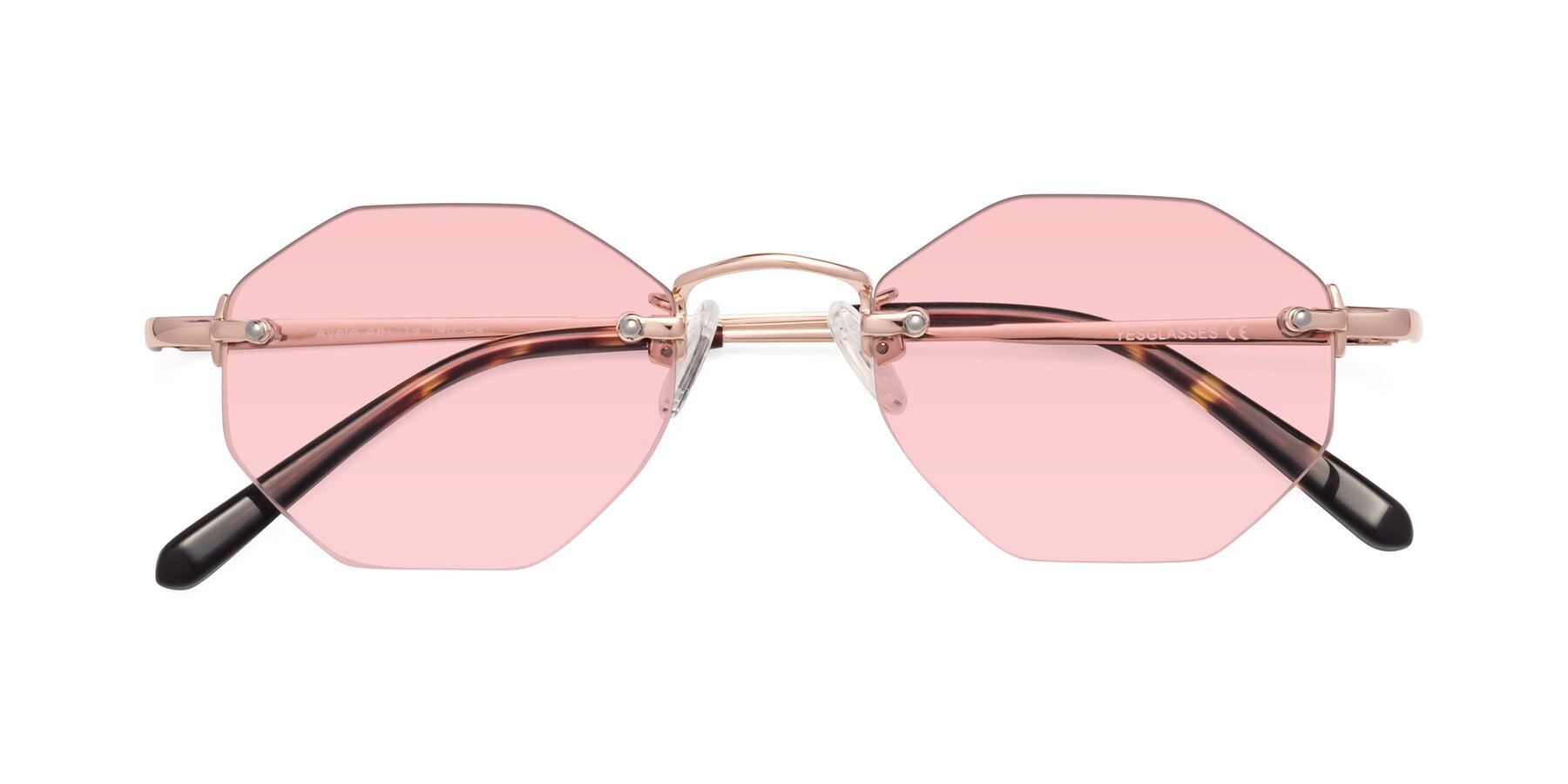 Folded Front of Ayele in Rose Gold with Light Garnet Tinted Lenses