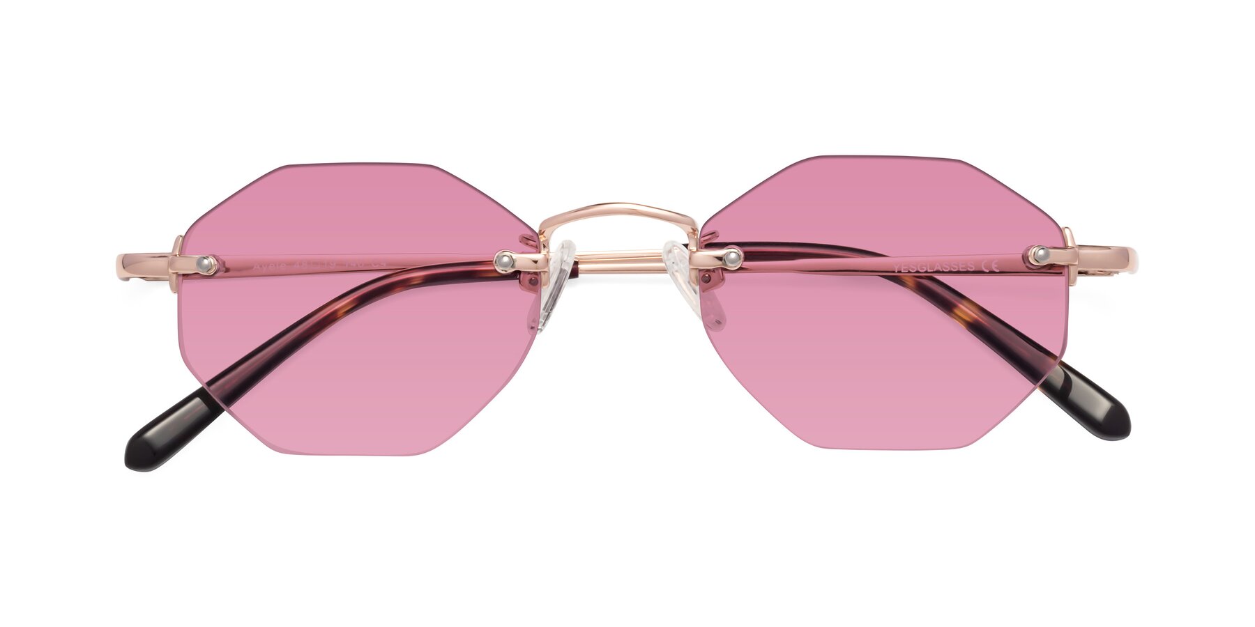 Folded Front of Ayele in Rose Gold with Medium Wine Tinted Lenses