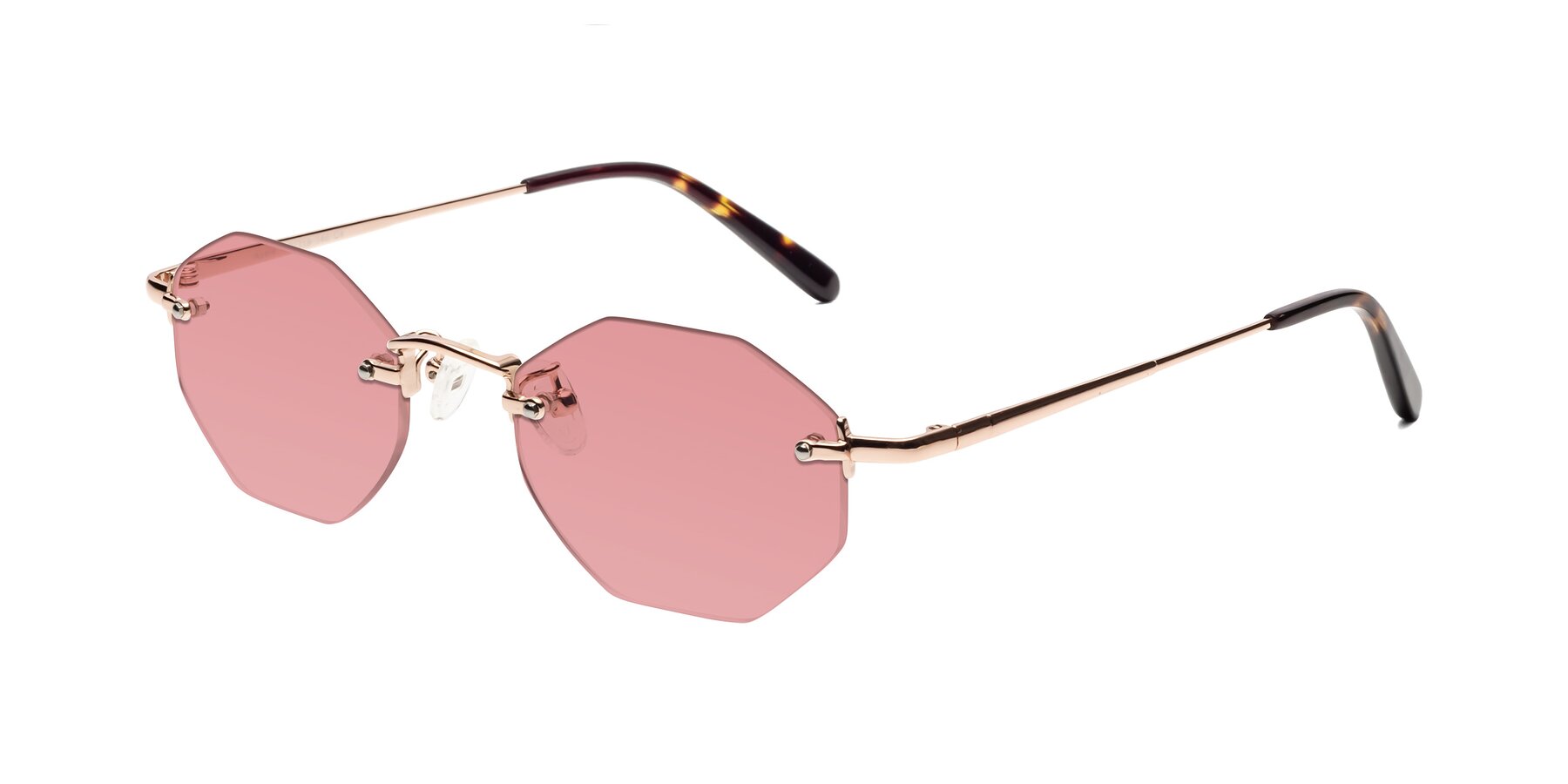 Angle of Ayele in Rose Gold with Medium Garnet Tinted Lenses