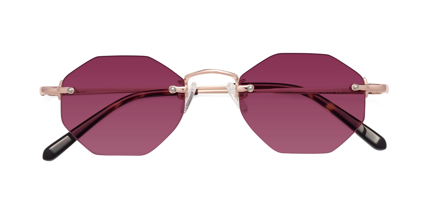 Folded Front of Ayele in Rose Gold with Wine Tinted Lenses