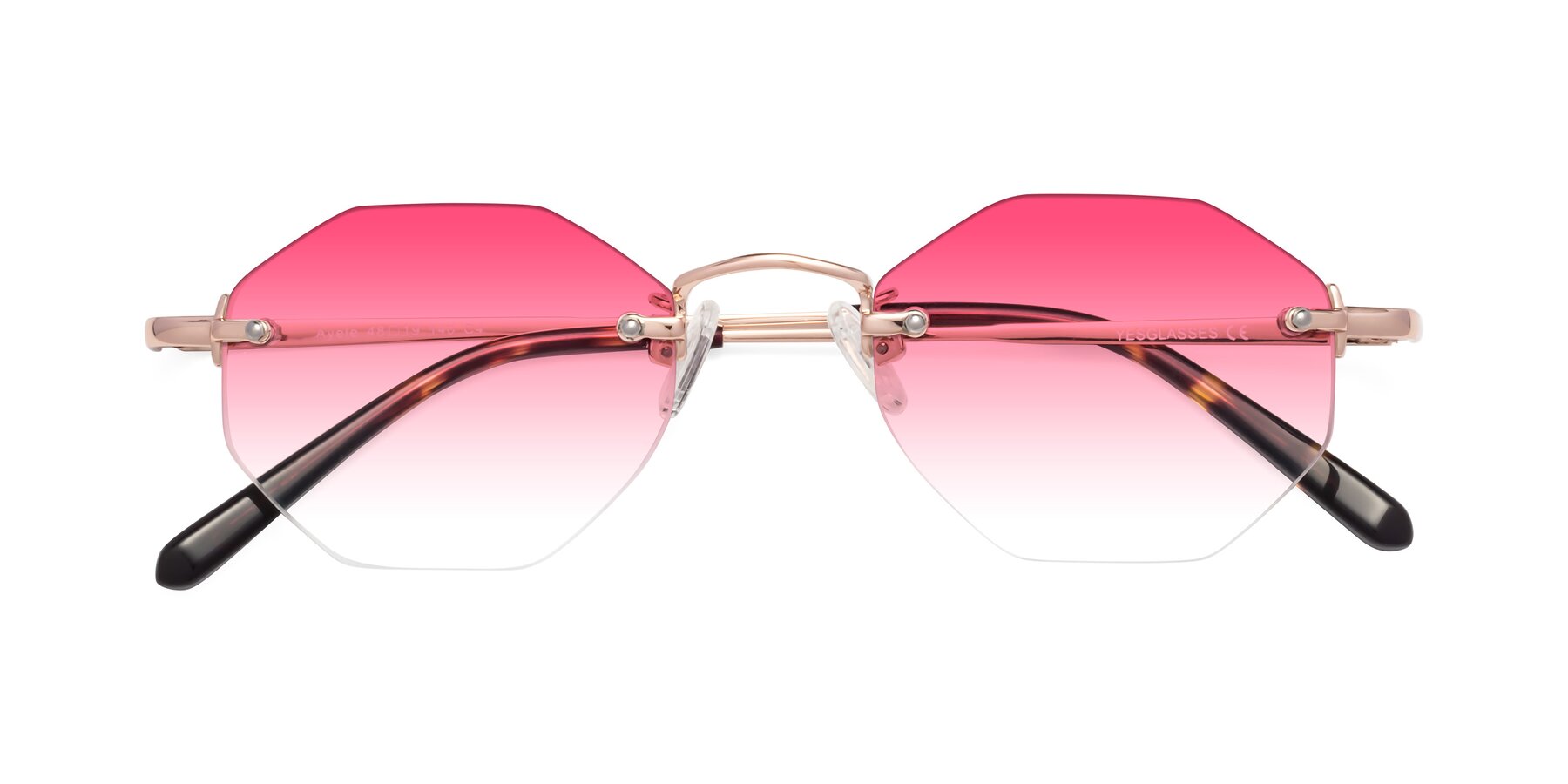 Folded Front of Ayele in Rose Gold with Pink Gradient Lenses