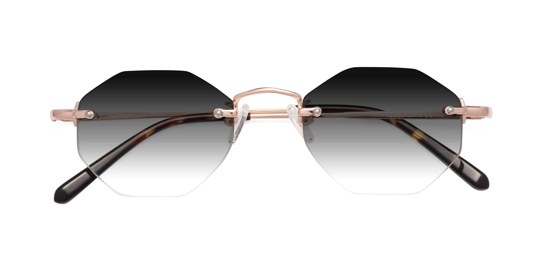 Folded Front of Ayele in Rose Gold with Gray Gradient Lenses