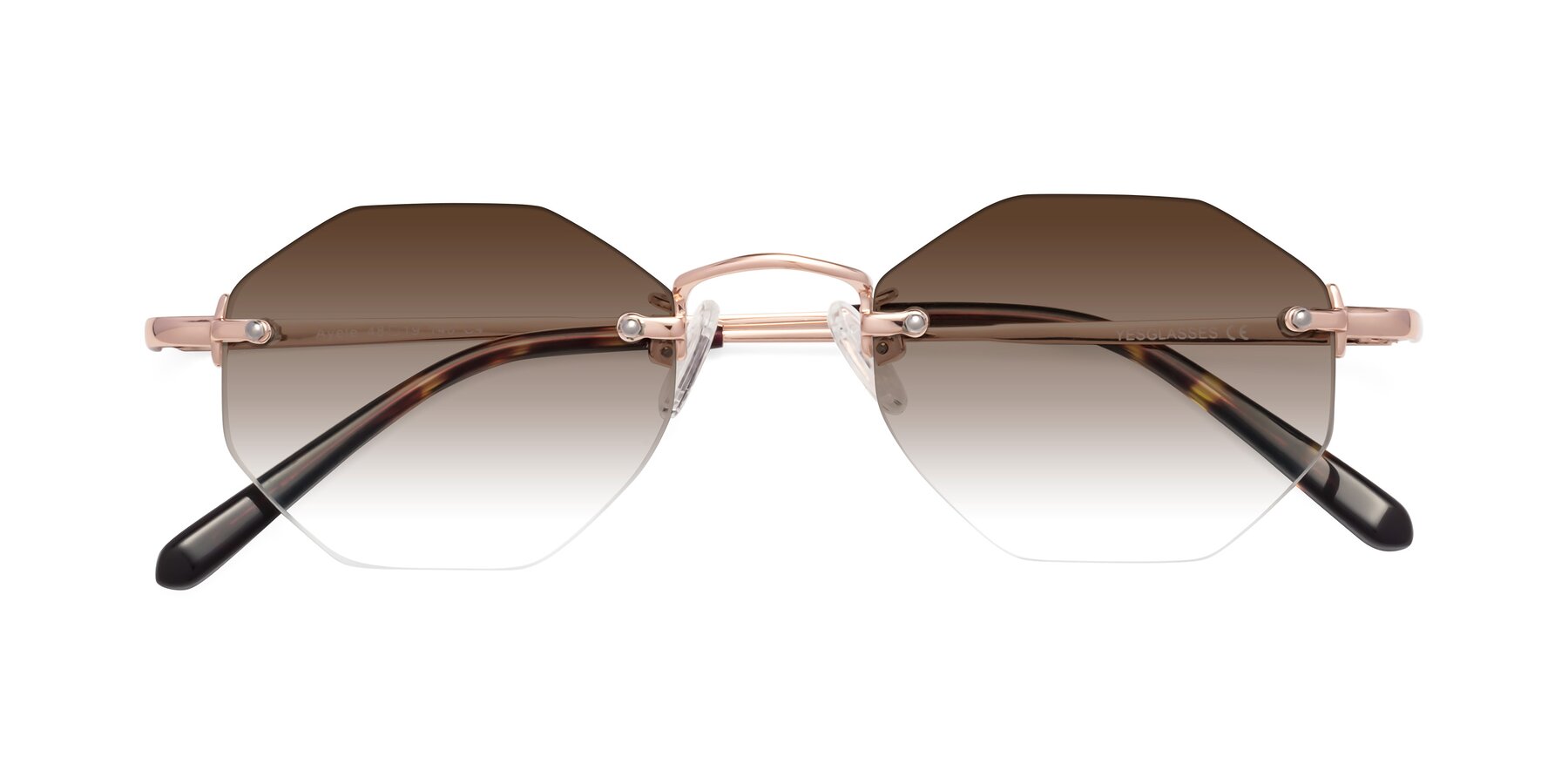 Folded Front of Ayele in Rose Gold with Brown Gradient Lenses