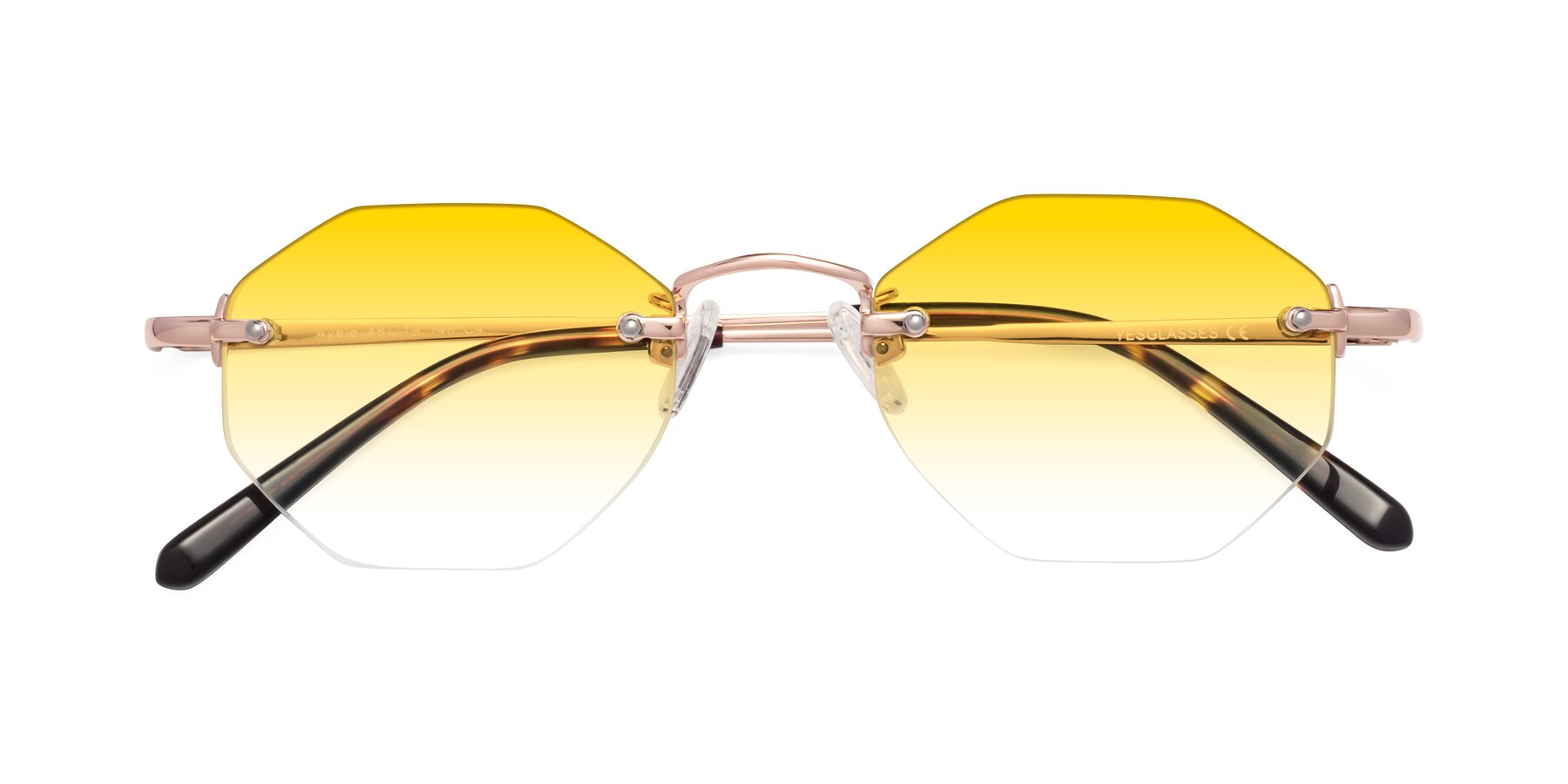 Folded Front of Ayele in Rose Gold with Yellow Gradient Lenses