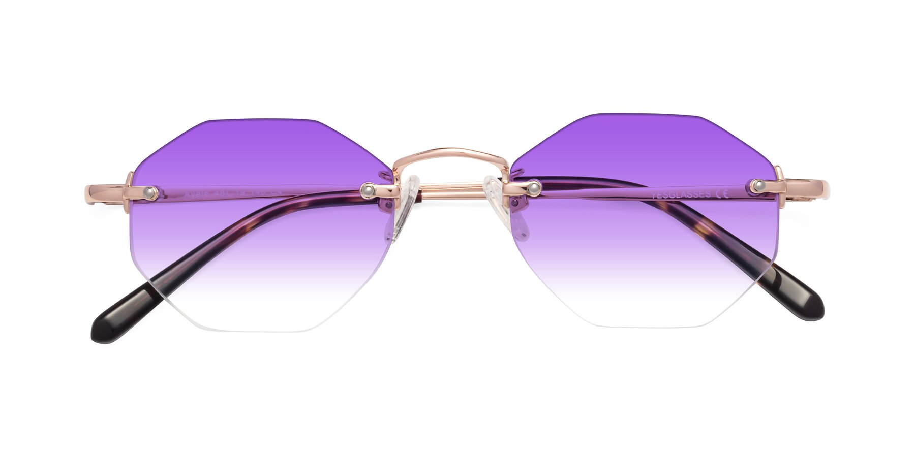 Folded Front of Ayele in Rose Gold with Purple Gradient Lenses