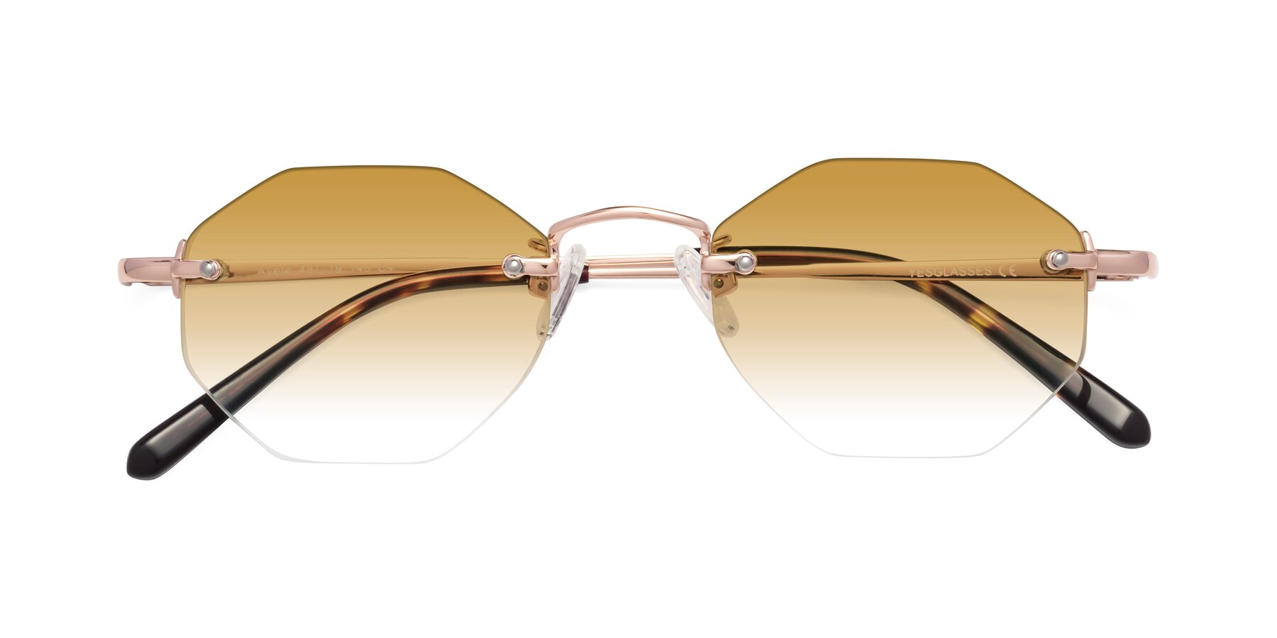 Folded Front of Ayele in Rose Gold with Champagne Gradient Lenses
