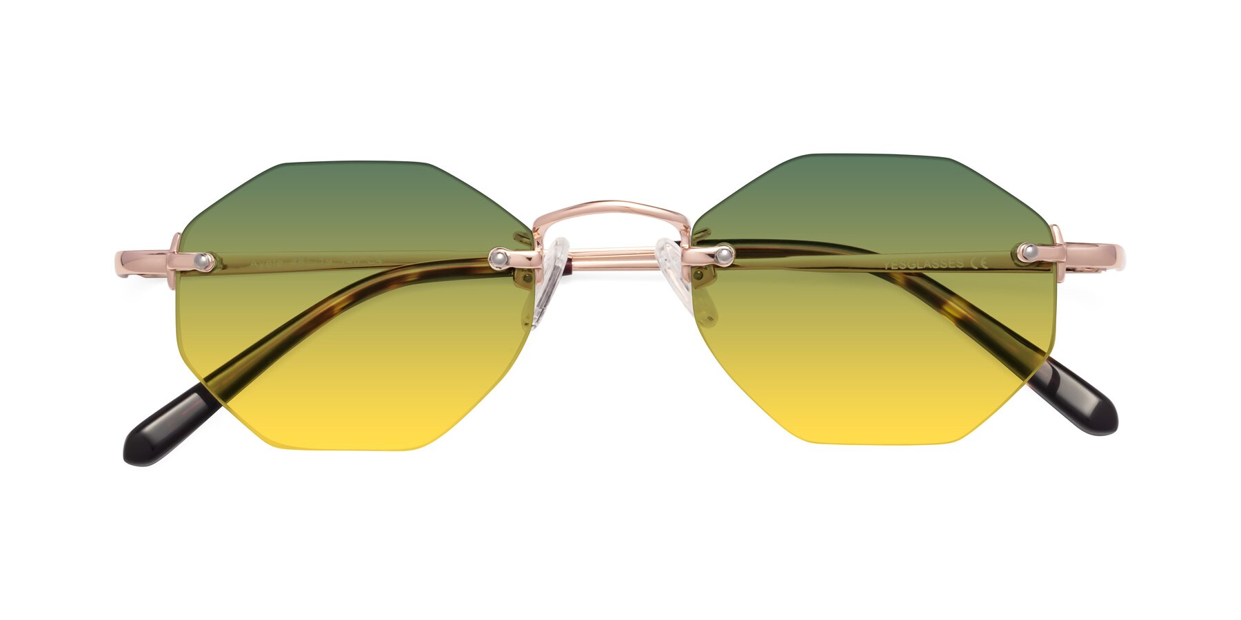 Folded Front of Ayele in Rose Gold with Green / Yellow Gradient Lenses
