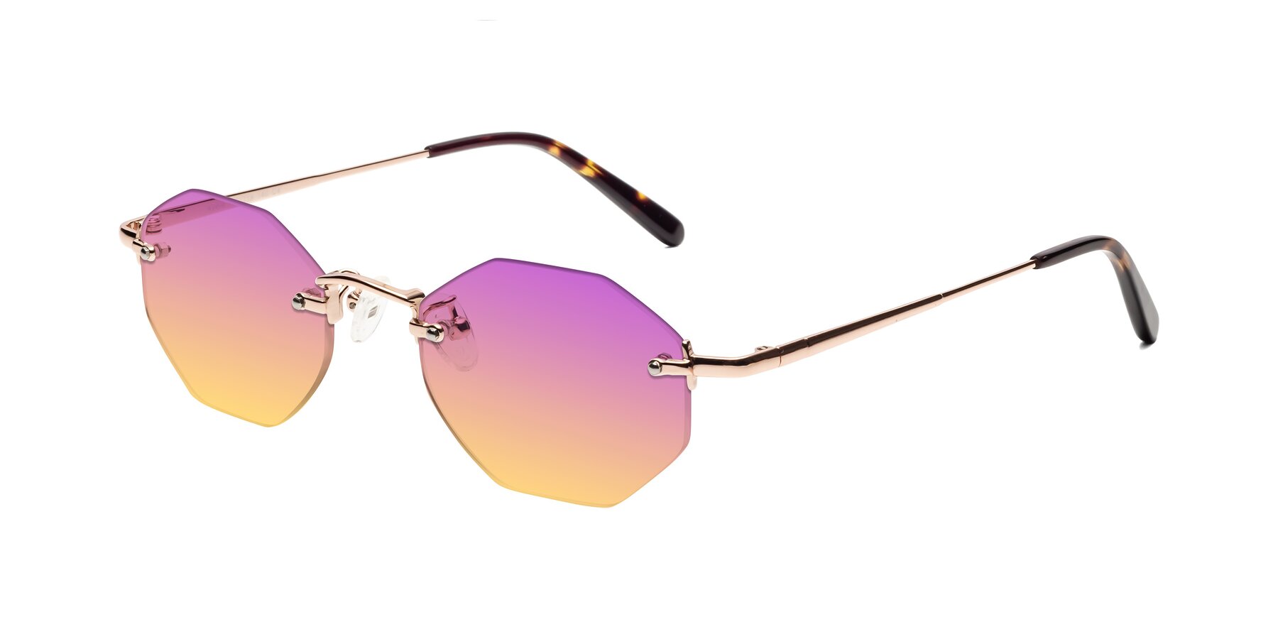 Angle of Ayele in Rose Gold with Purple / Yellow Gradient Lenses