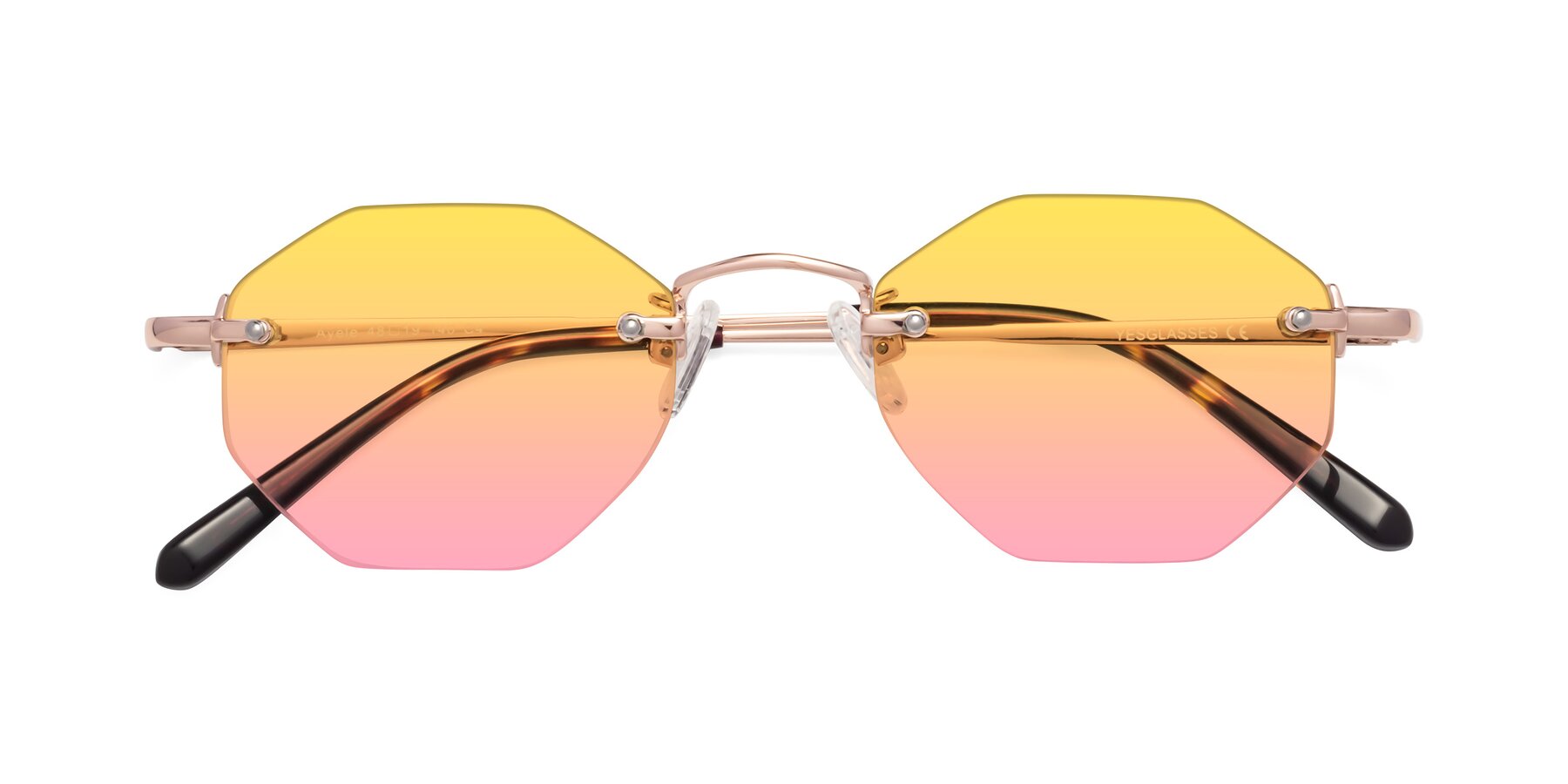 Folded Front of Ayele in Rose Gold with Yellow / Pink Gradient Lenses