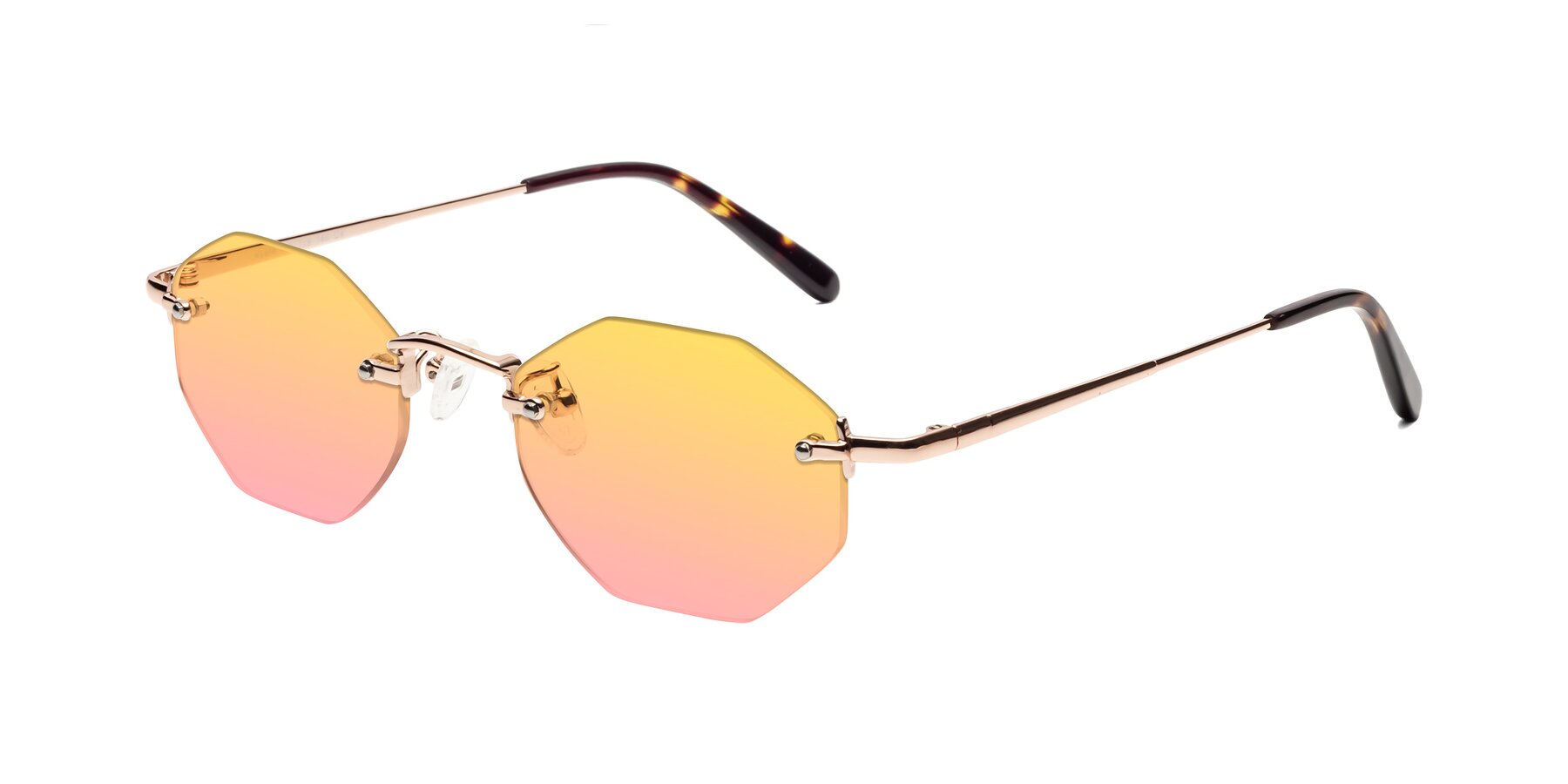Angle of Ayele in Rose Gold with Yellow / Pink Gradient Lenses