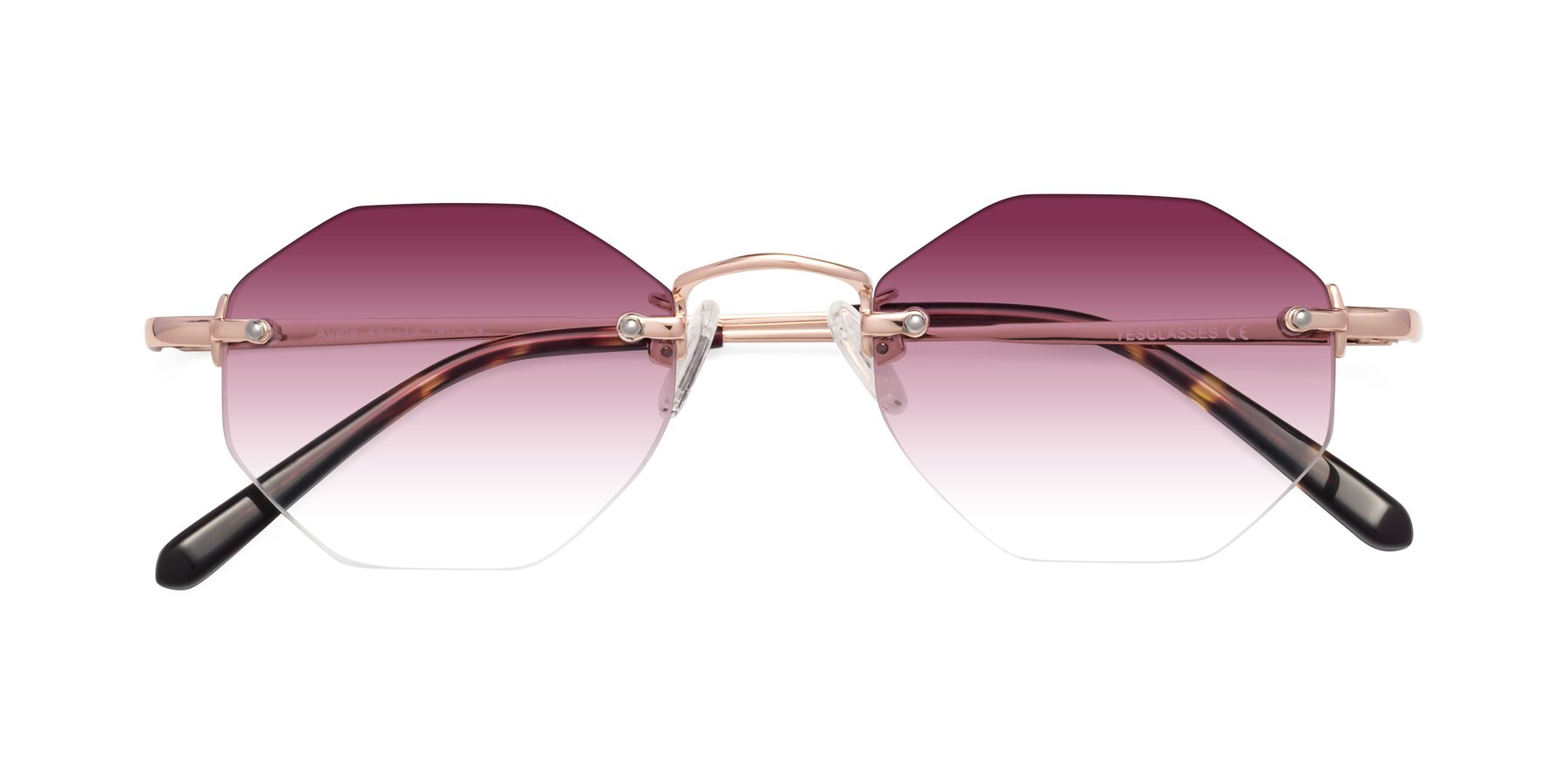 Folded Front of Ayele in Rose Gold with Wine Gradient Lenses