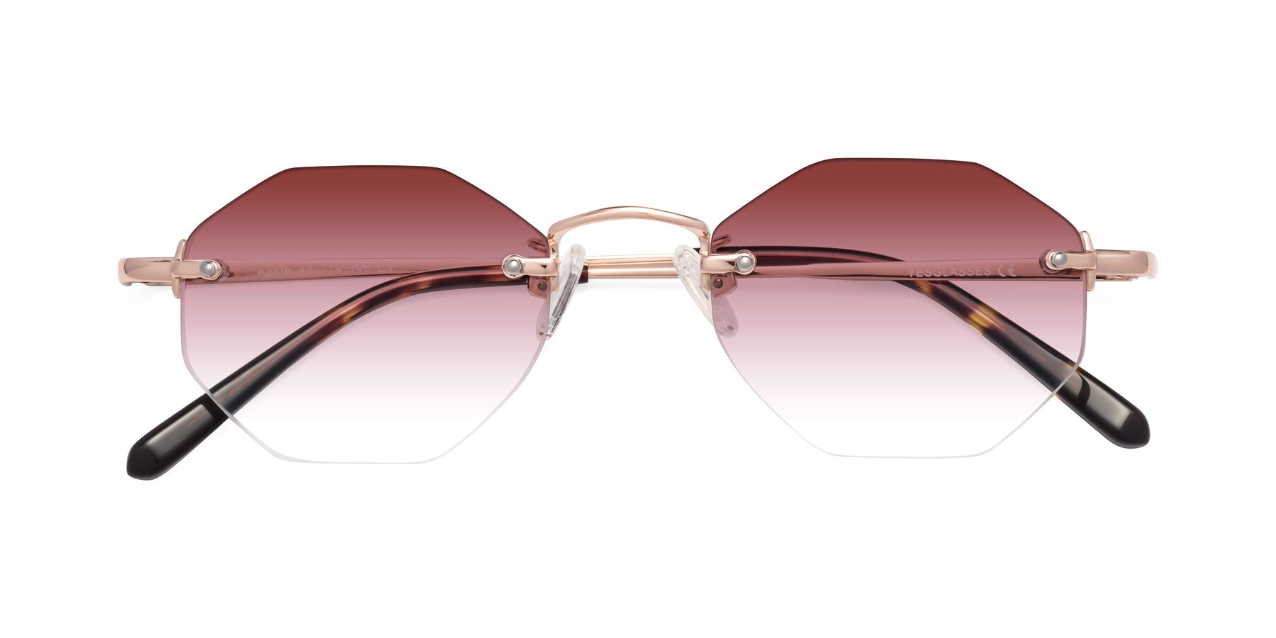 Folded Front of Ayele in Rose Gold with Garnet Gradient Lenses