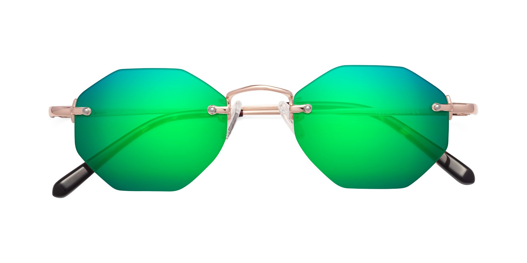 Folded Front of Ayele in Rose Gold with Green Mirrored Lenses