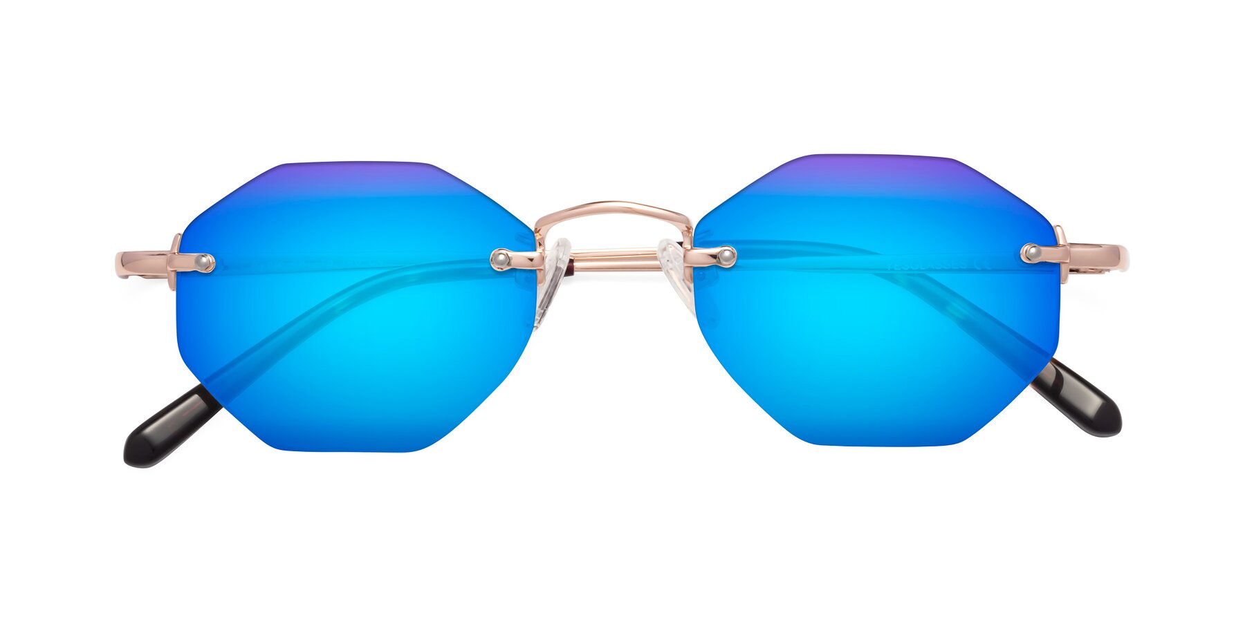 Folded Front of Ayele in Rose Gold with Blue Mirrored Lenses
