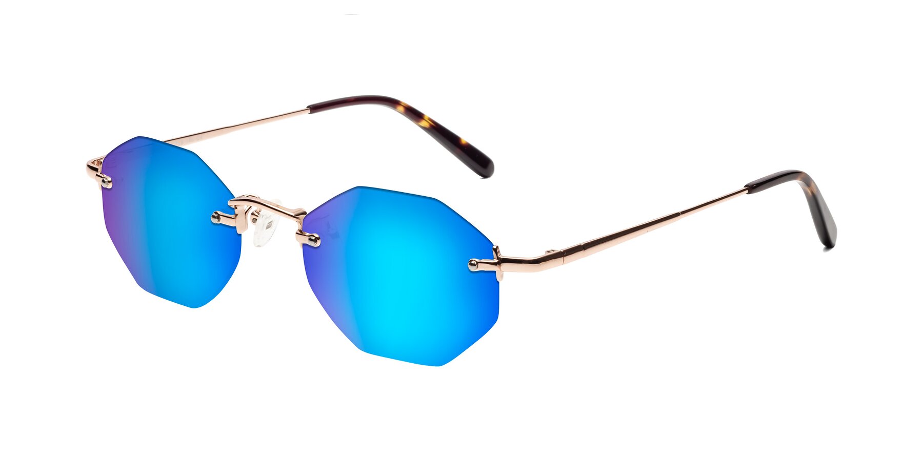Angle of Ayele in Rose Gold with Blue Mirrored Lenses