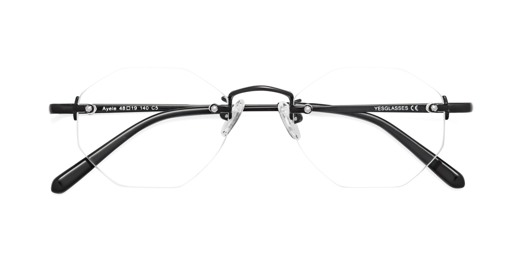 Folded Front of Ayele in Black with Clear Eyeglass Lenses