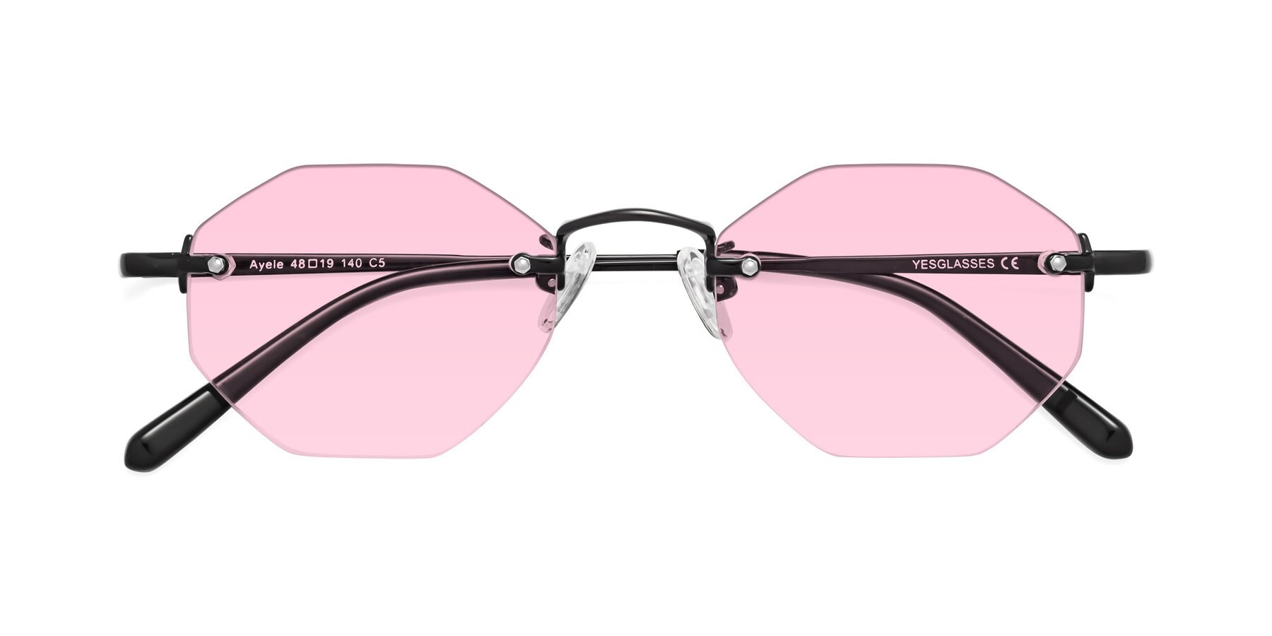 Folded Front of Ayele in Black with Light Pink Tinted Lenses