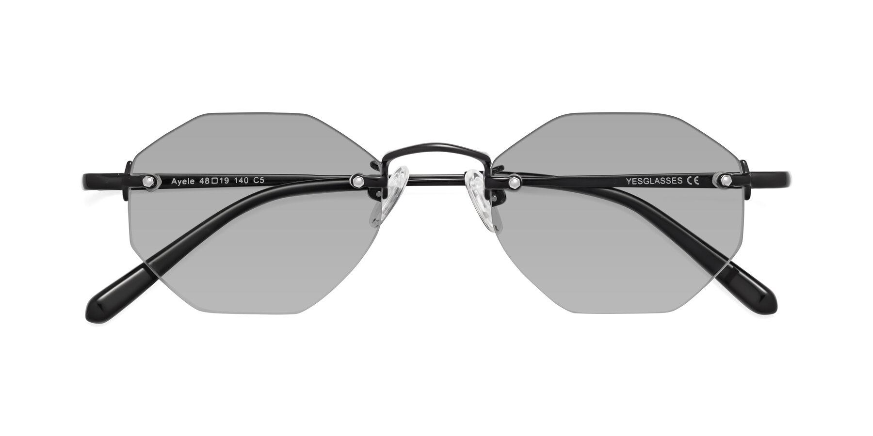 Folded Front of Ayele in Black with Light Gray Tinted Lenses