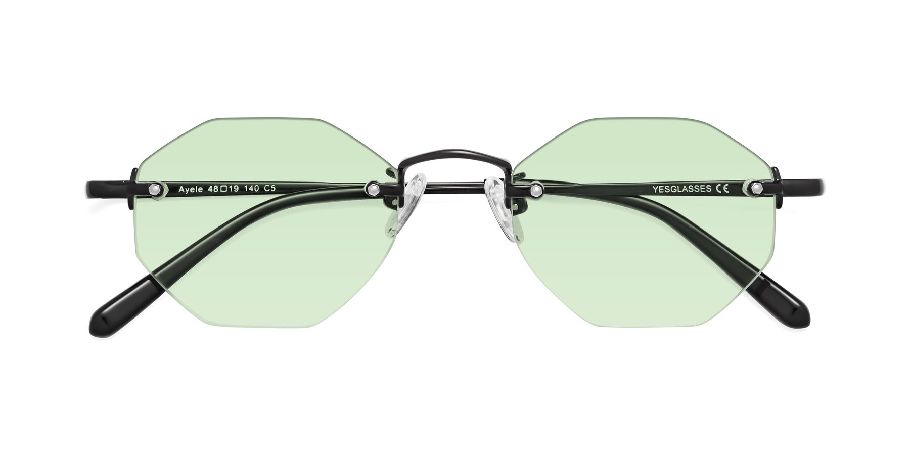 Folded Front of Ayele in Black with Light Green Tinted Lenses