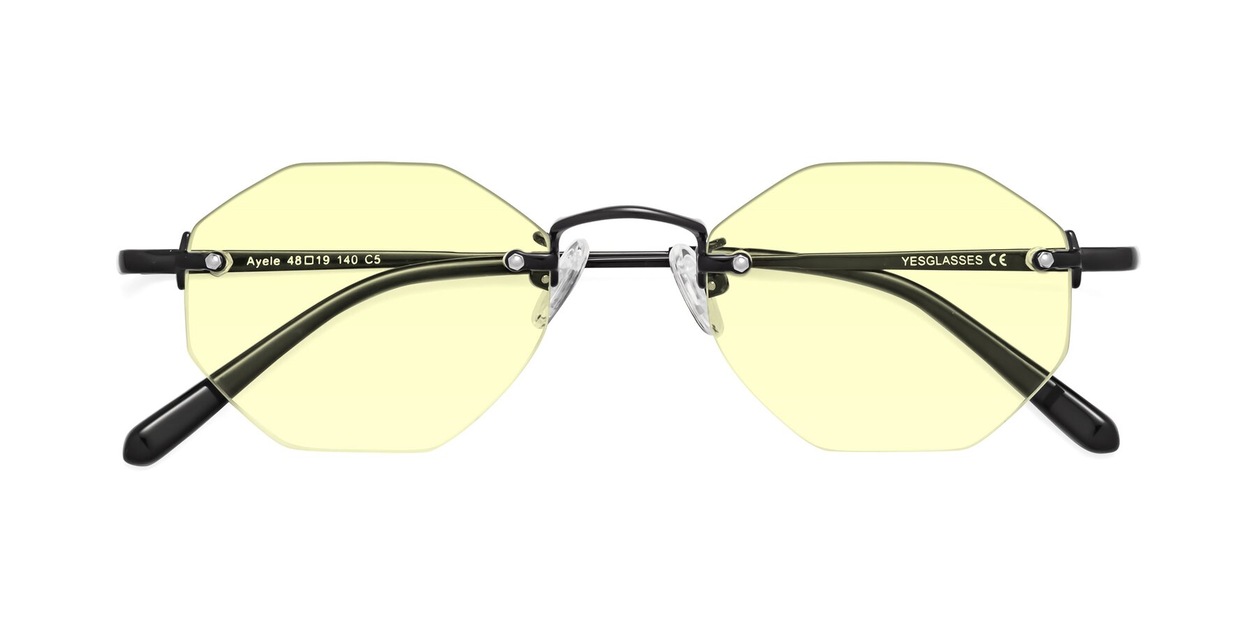 Folded Front of Ayele in Black with Light Yellow Tinted Lenses