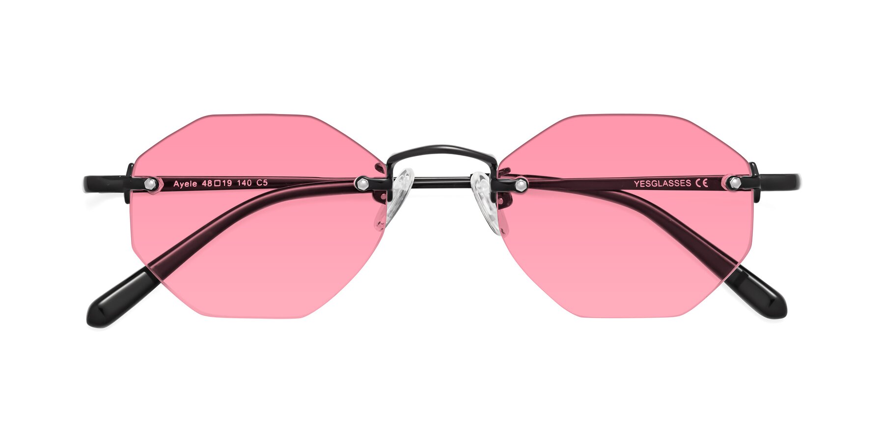 Folded Front of Ayele in Black with Pink Tinted Lenses