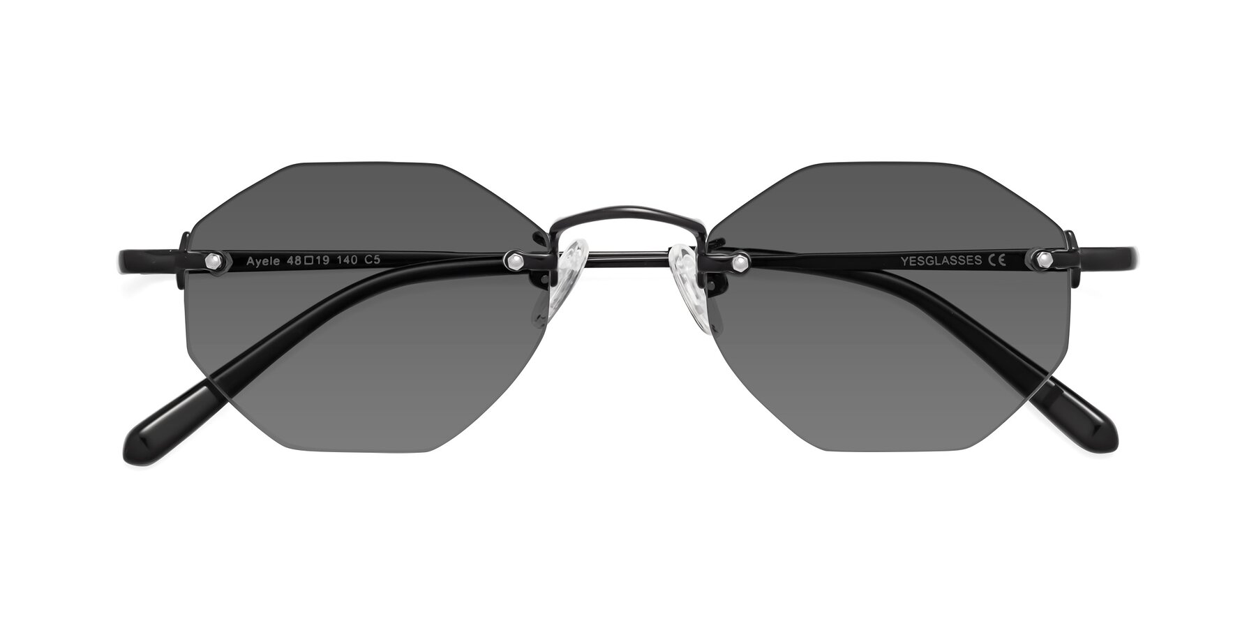 Folded Front of Ayele in Black with Medium Gray Tinted Lenses