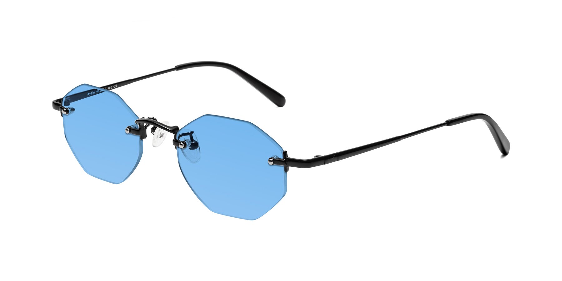 Angle of Ayele in Black with Medium Blue Tinted Lenses