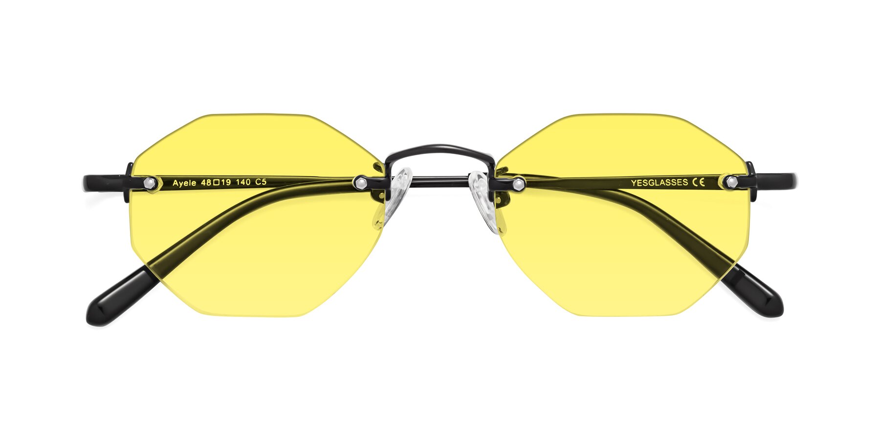 Folded Front of Ayele in Black with Medium Yellow Tinted Lenses