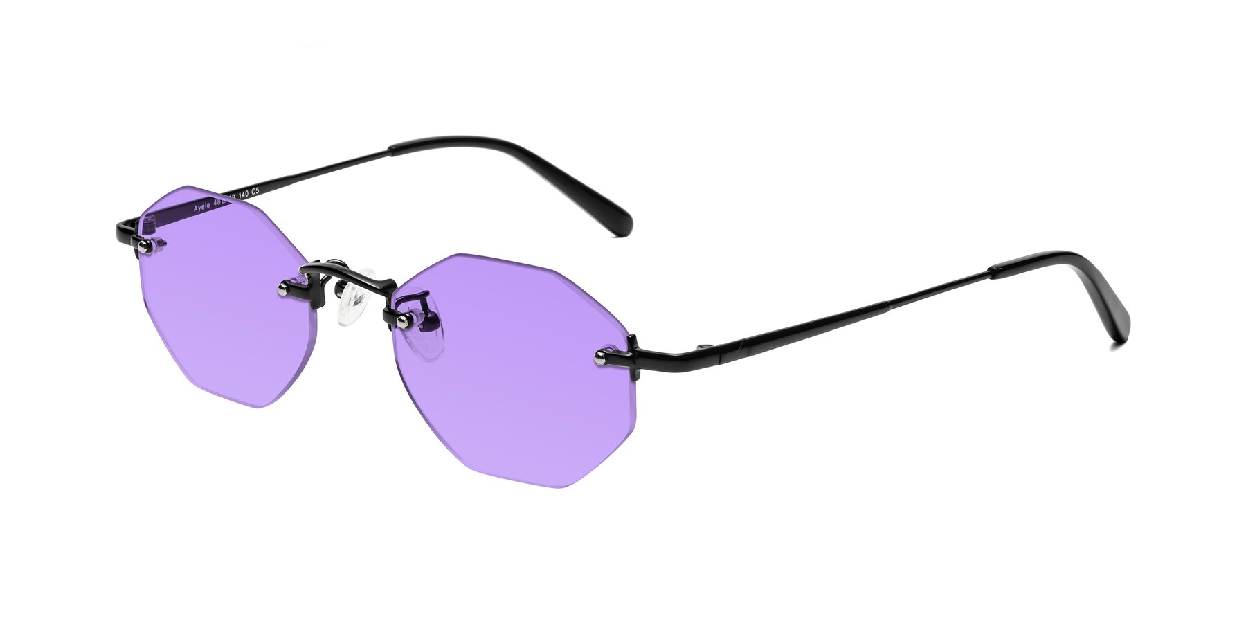 Angle of Ayele in Black with Medium Purple Tinted Lenses